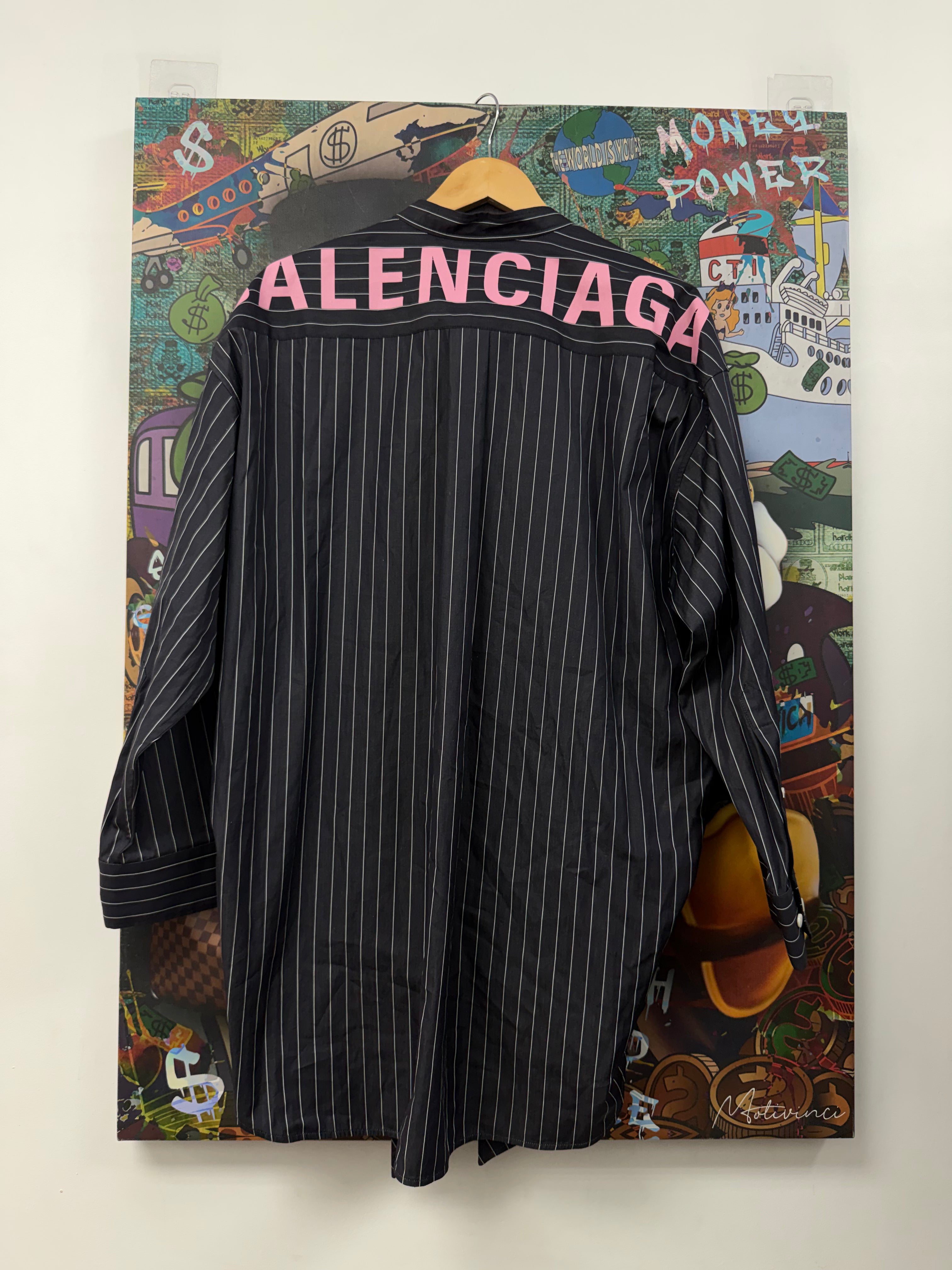 Balenciaga Navy Pink Pinstripe Button Up