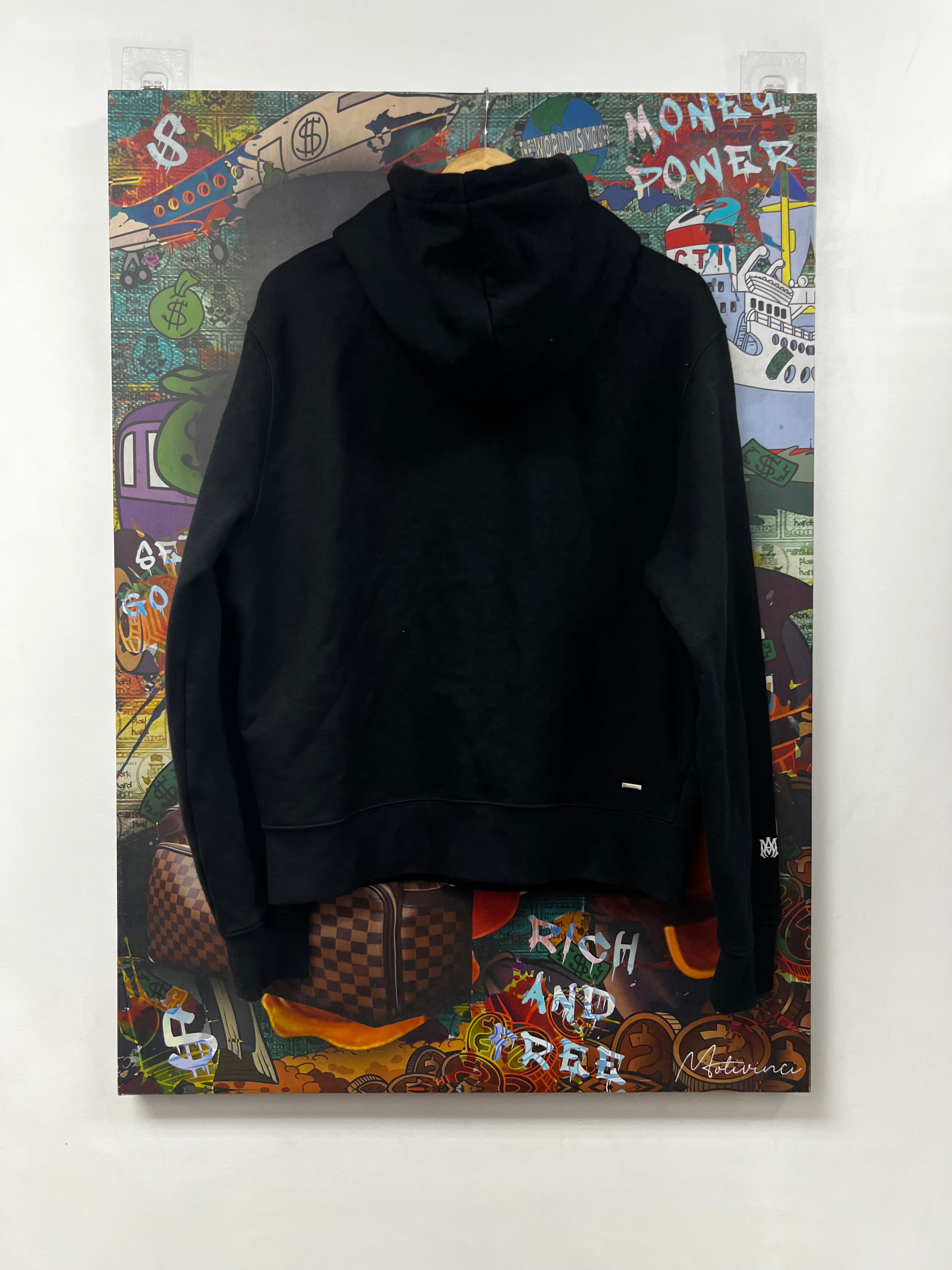 Amiri Black Leather Patch Staggered Side Hoodie