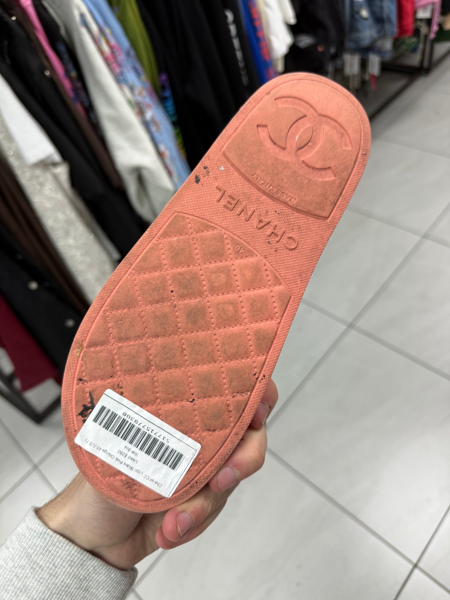Chanel CC Logo Slides Pink Orange Used 40 (US 7) With Box