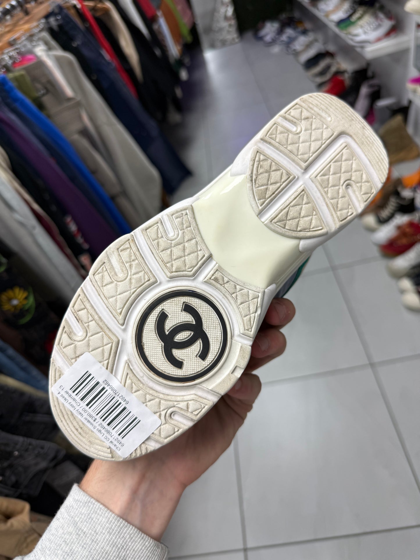 Chanel CC Logo Sneaker Navy Ivory Used 40 (US 7) No Box