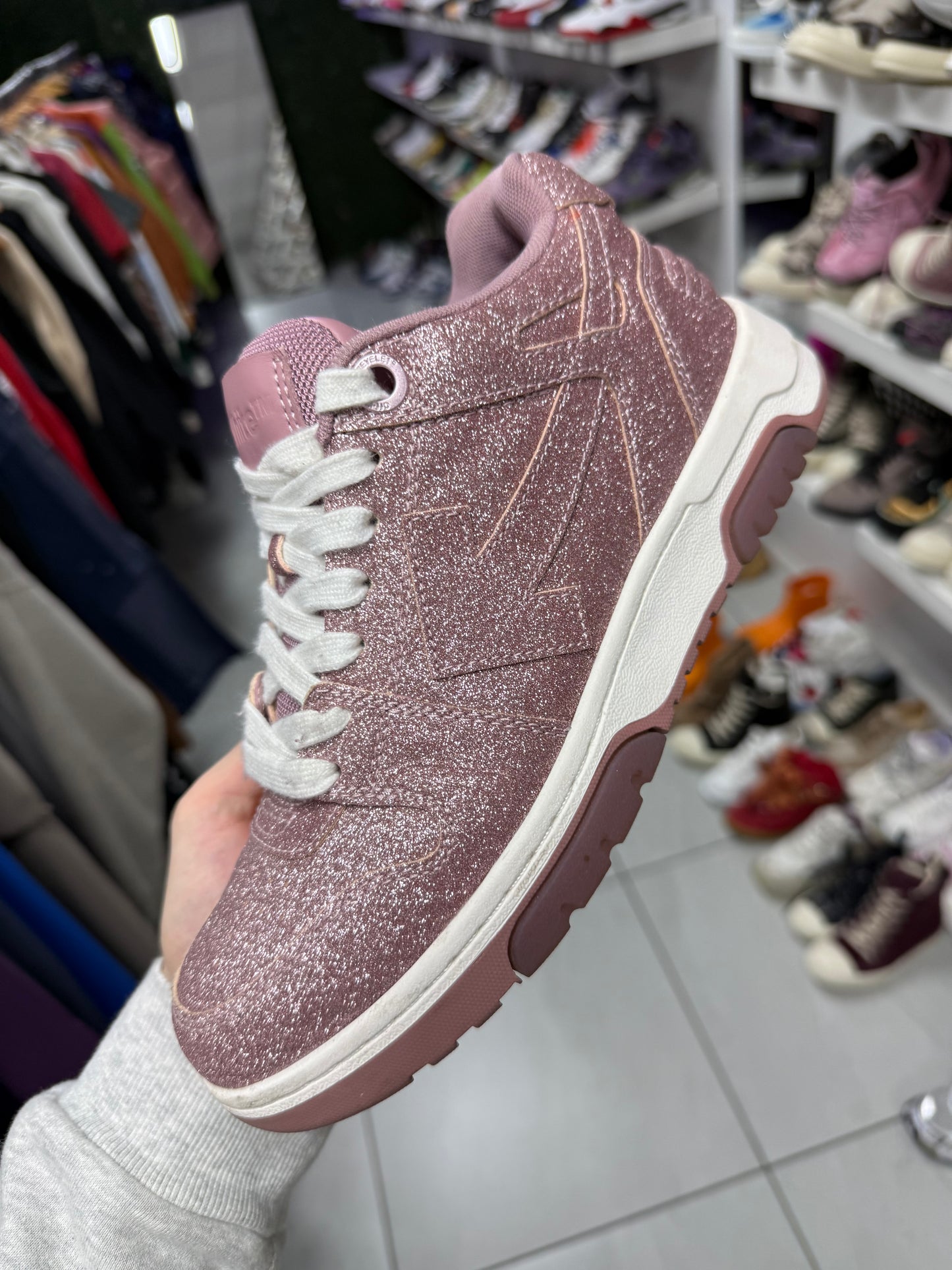 Off White Out of Office Pink Glitter Used 38 (US 5) No Box