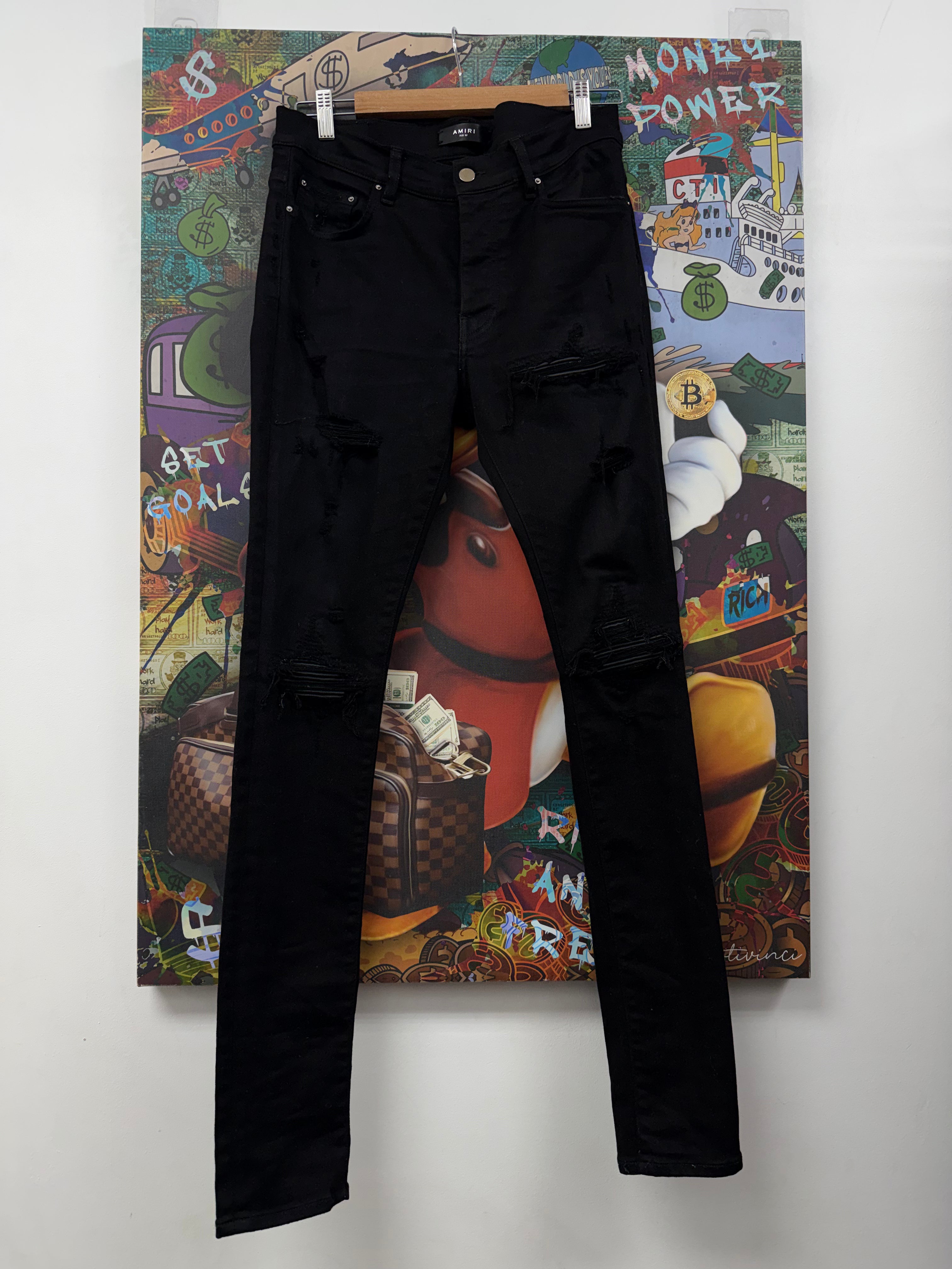 Amiri MX1 Black Leather Patch Jeans