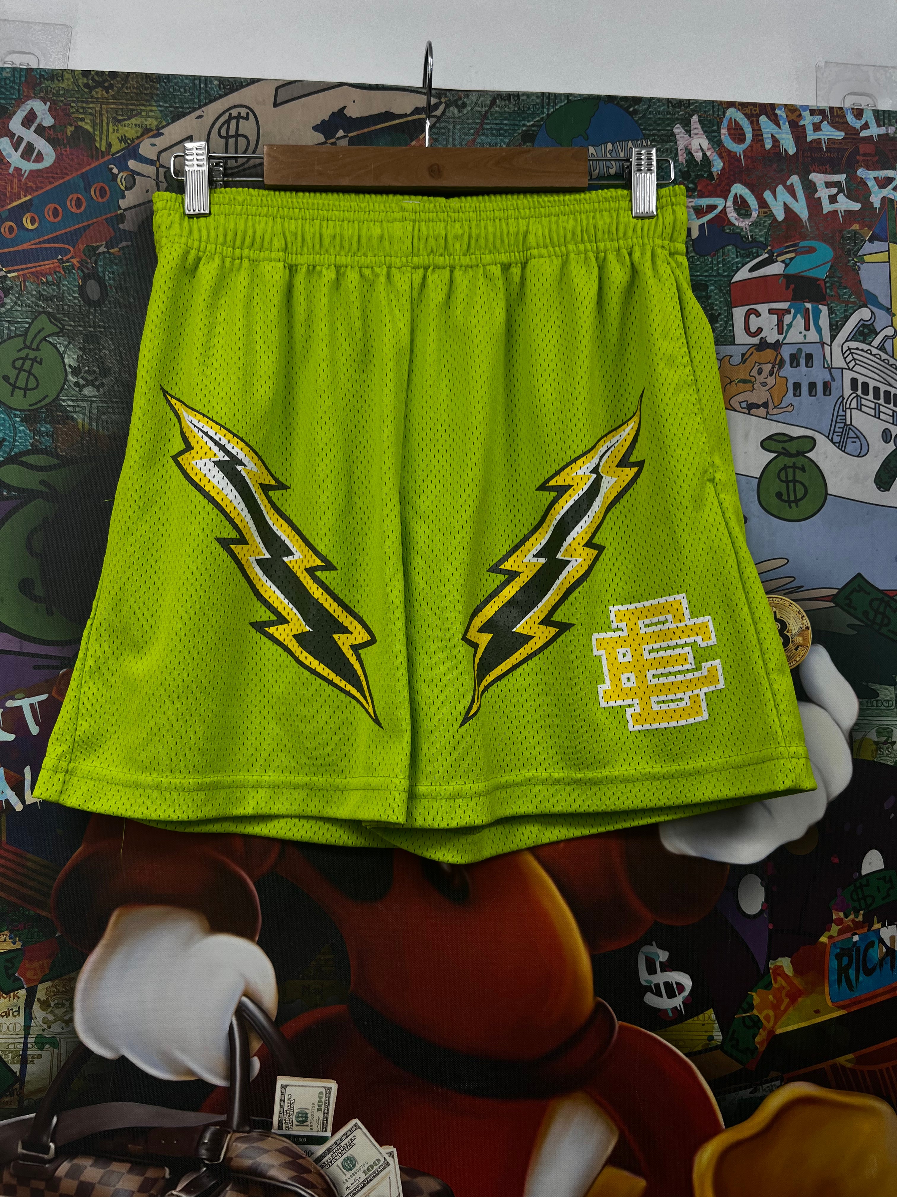 Eric Emanuel Neon Green Bolt Shorts