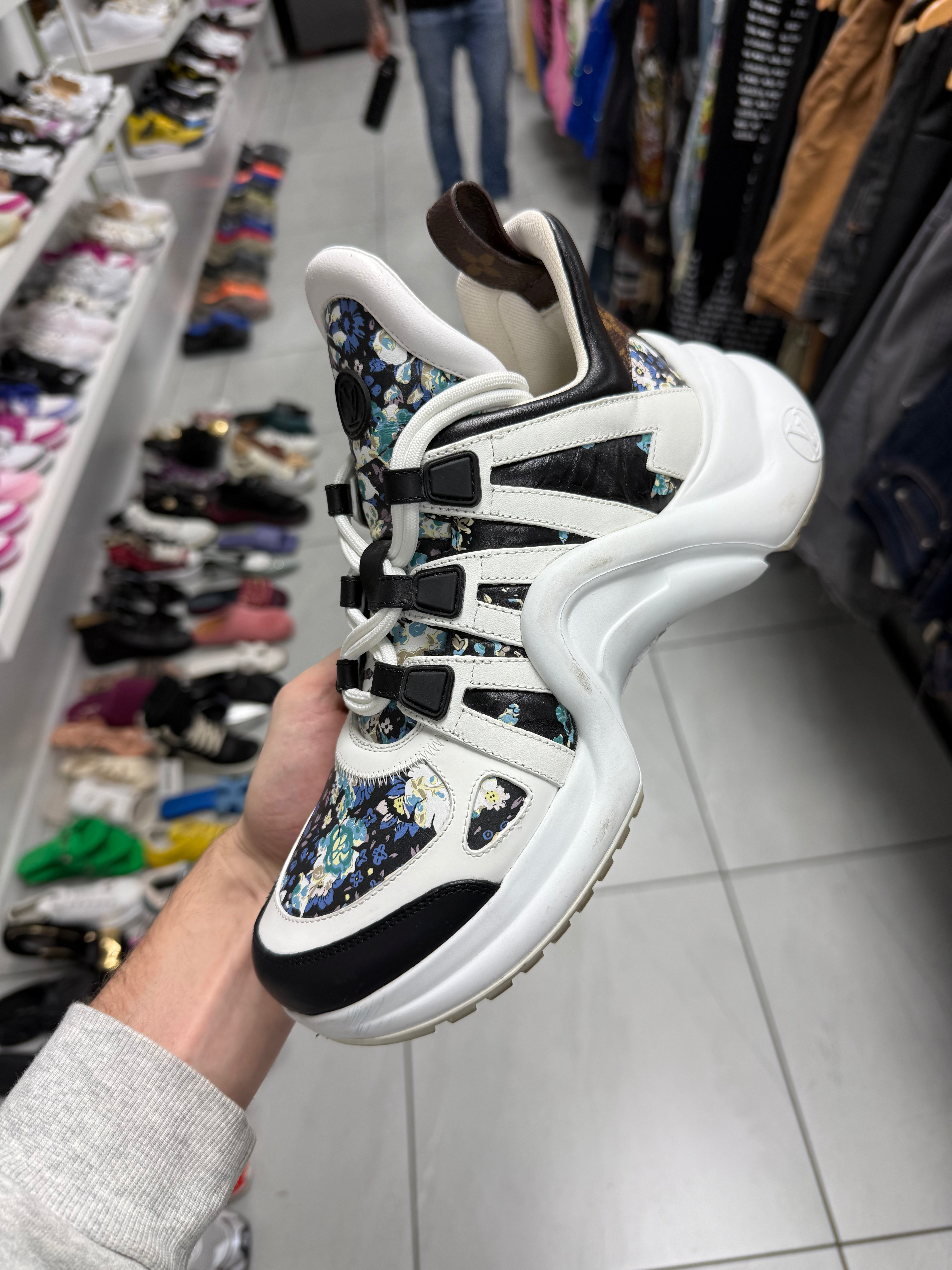 LV Female Stepper White Monogram Floral Used 37.5 (US 5.5) No Box