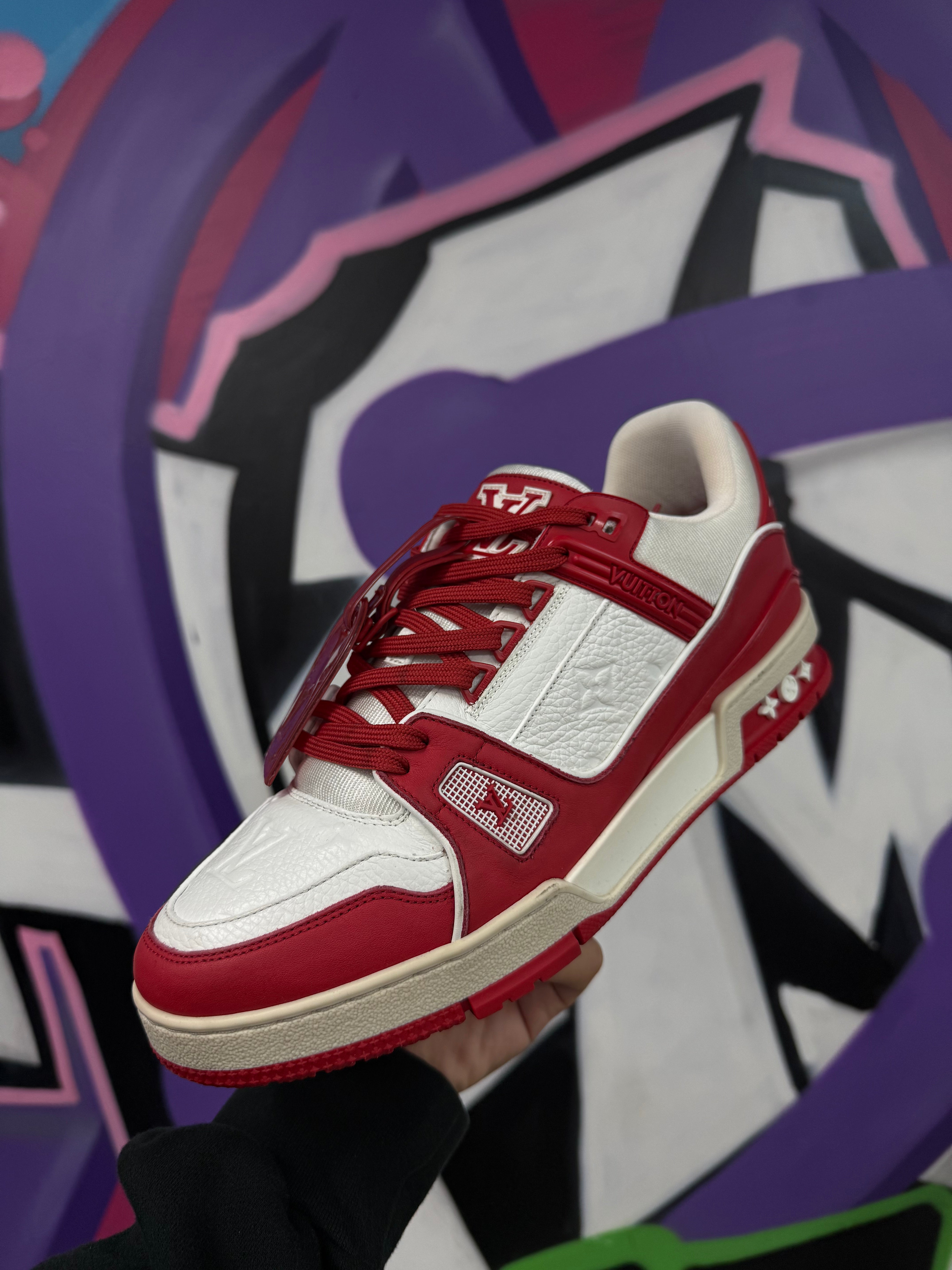 Louis Vuitton Red White Trainer Sneakers
