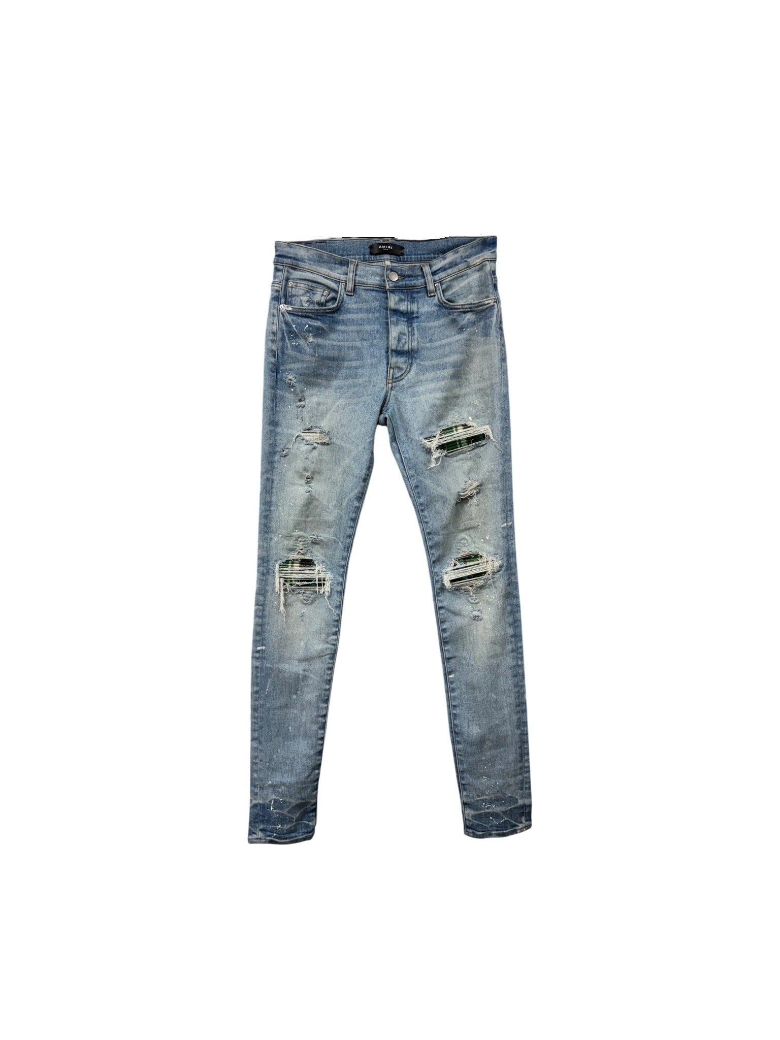 Amiri "Mx1" Plaid Light Wash & Green Jeans