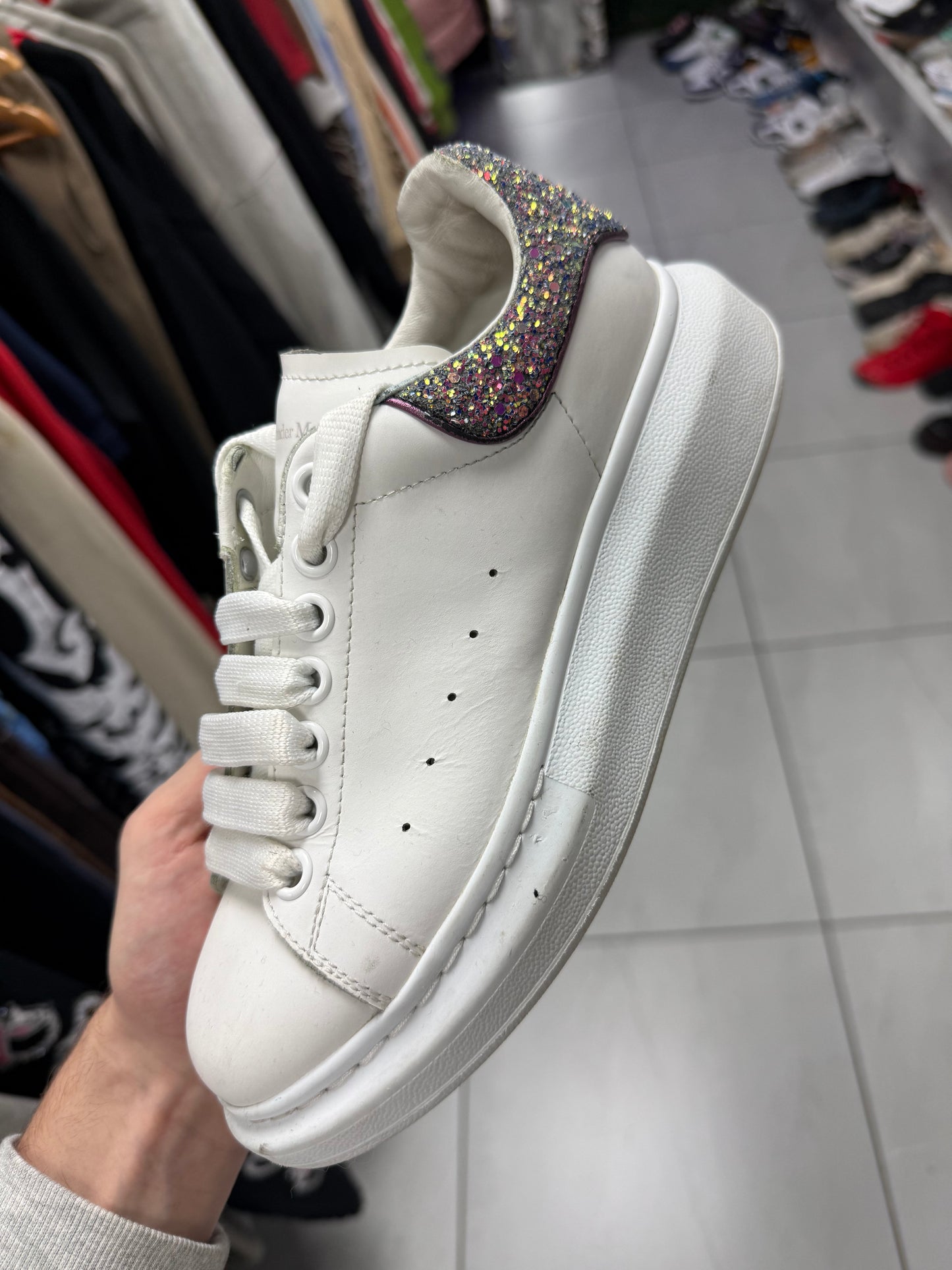 Alexander McQueen Sneakers White Glitter Used 37 (4) N/A