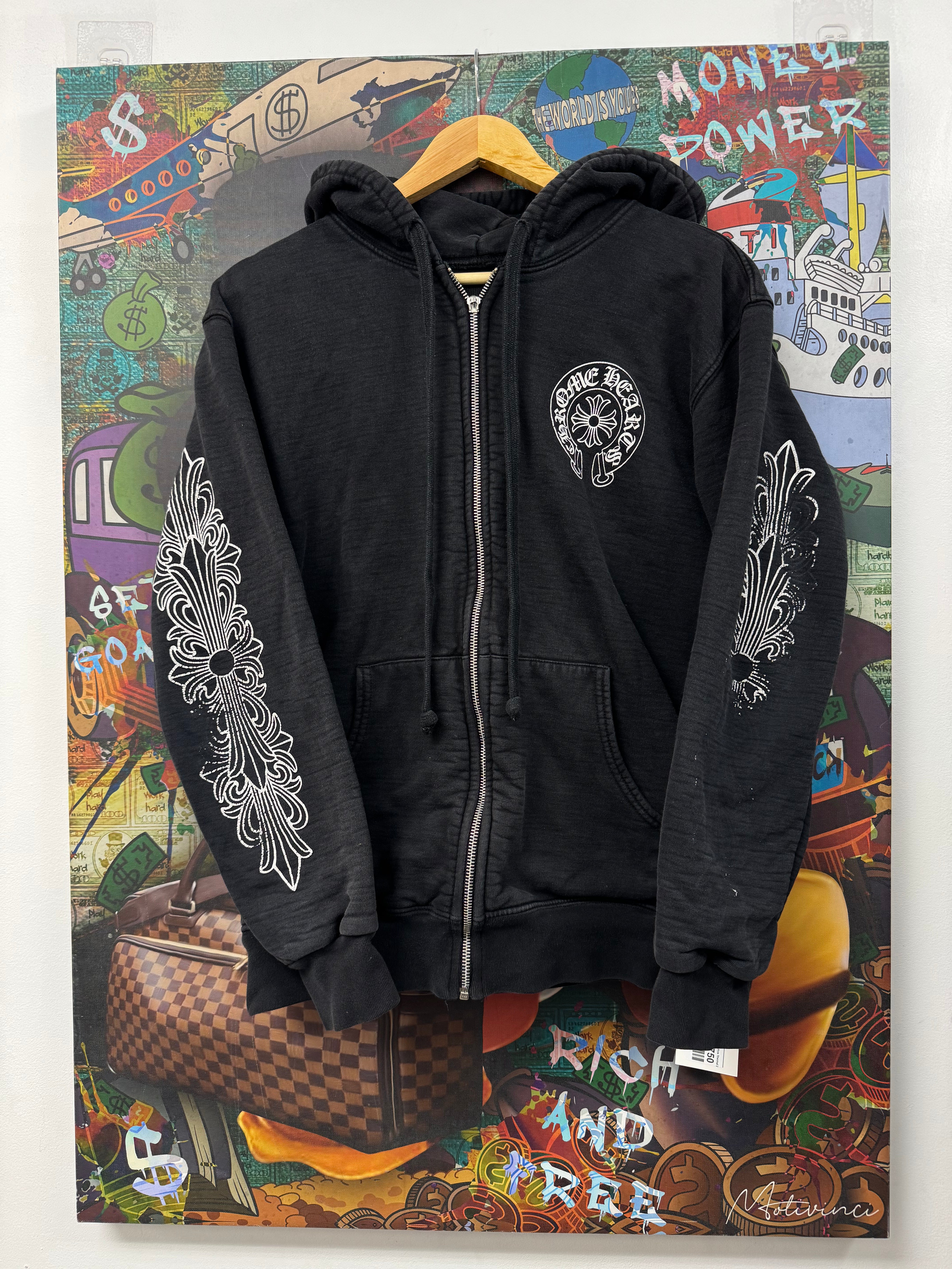 Chrome Hearts Black Hong Kong Floral Horseshoe Thermal Zip Up