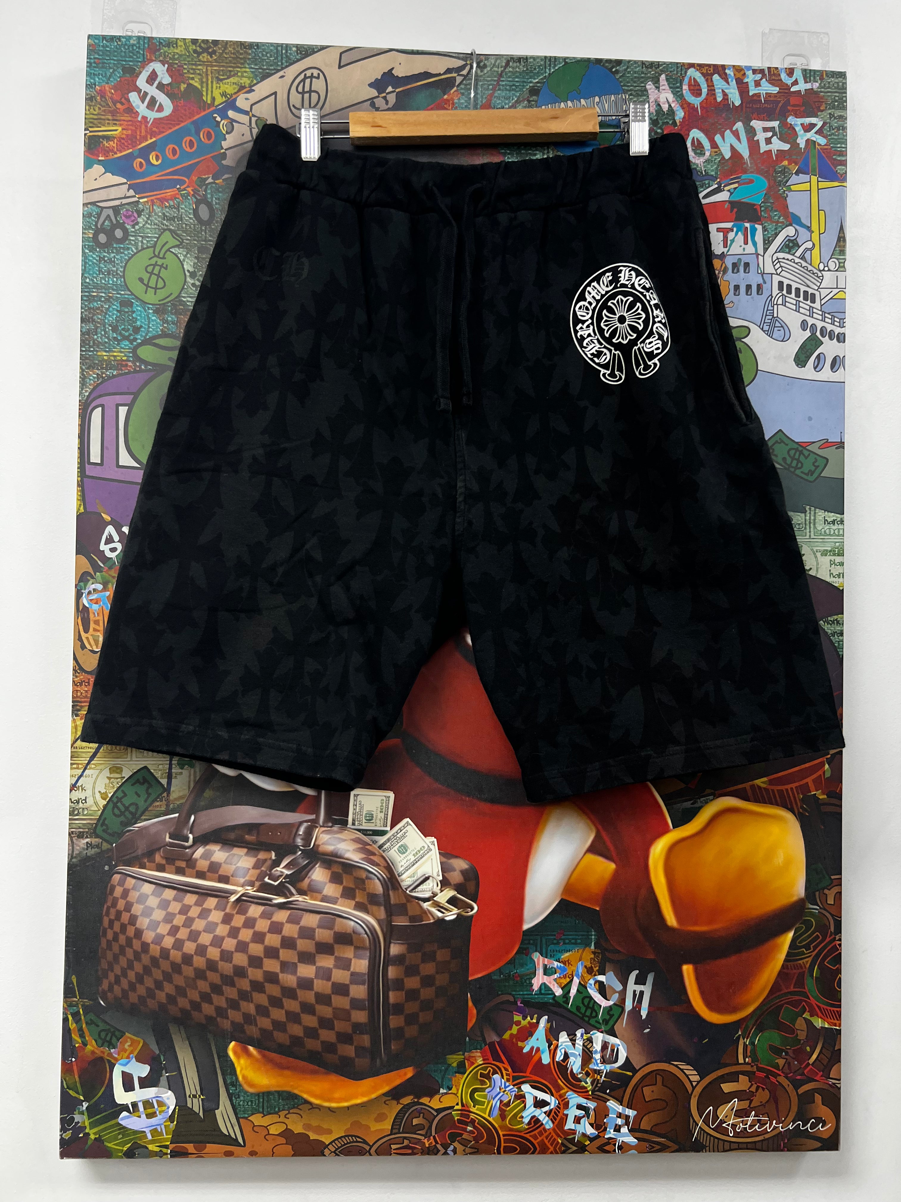 Chrome Hearts Black Tonal Cemetery Monogram Sweat Shorts