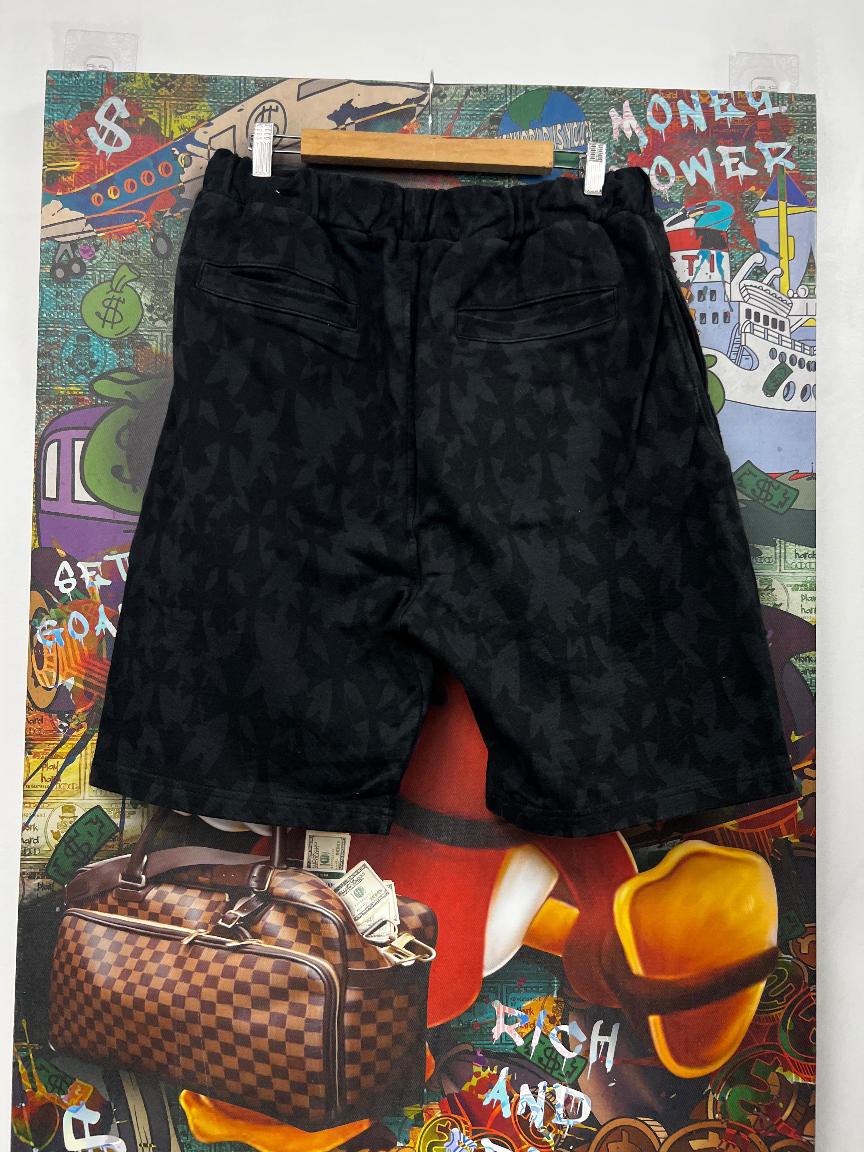 Chrome Hearts Black Tonal Cemetery Monogram Sweat Shorts