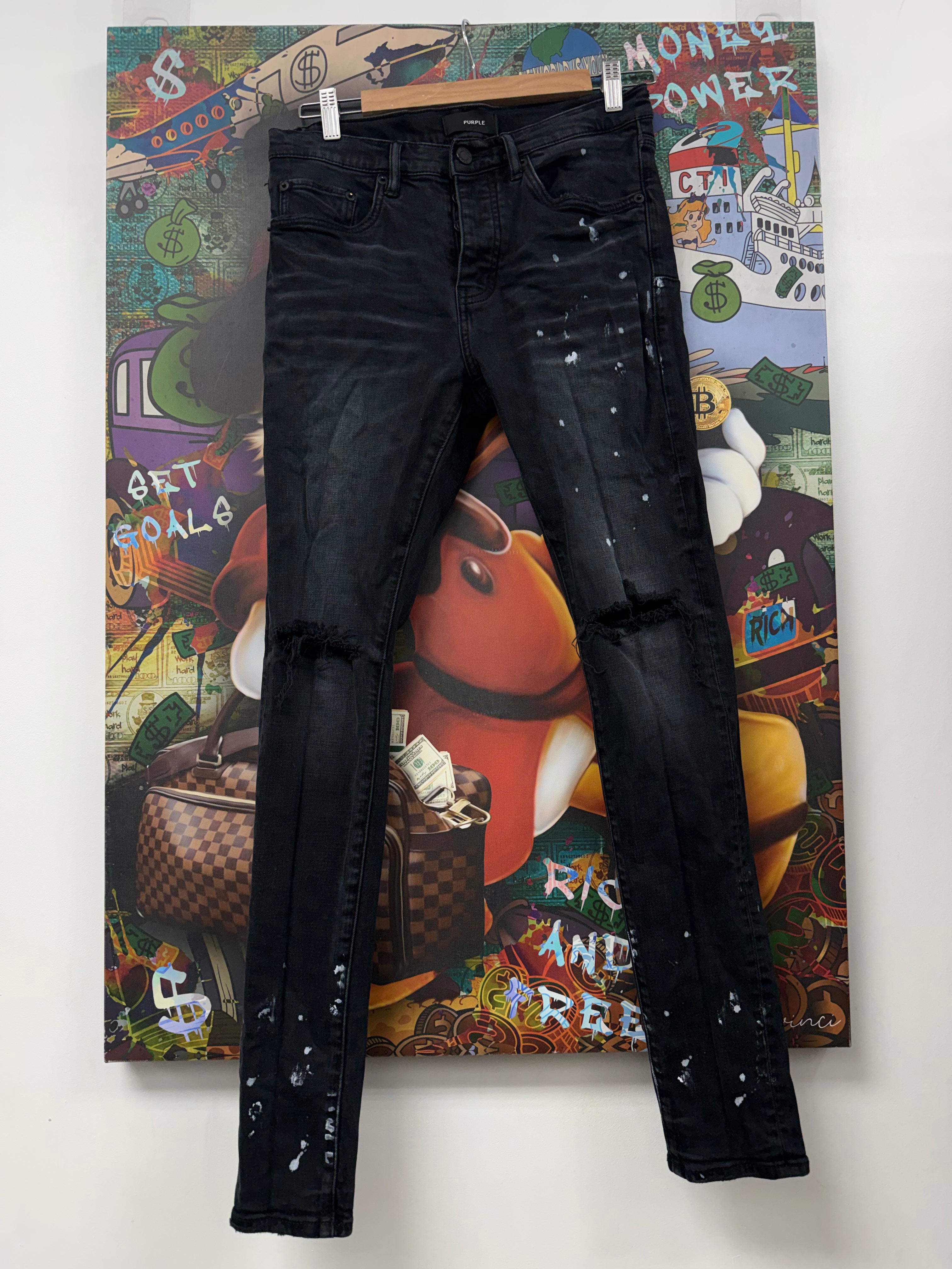 Purple Brand Black Wash Splatter Jeans