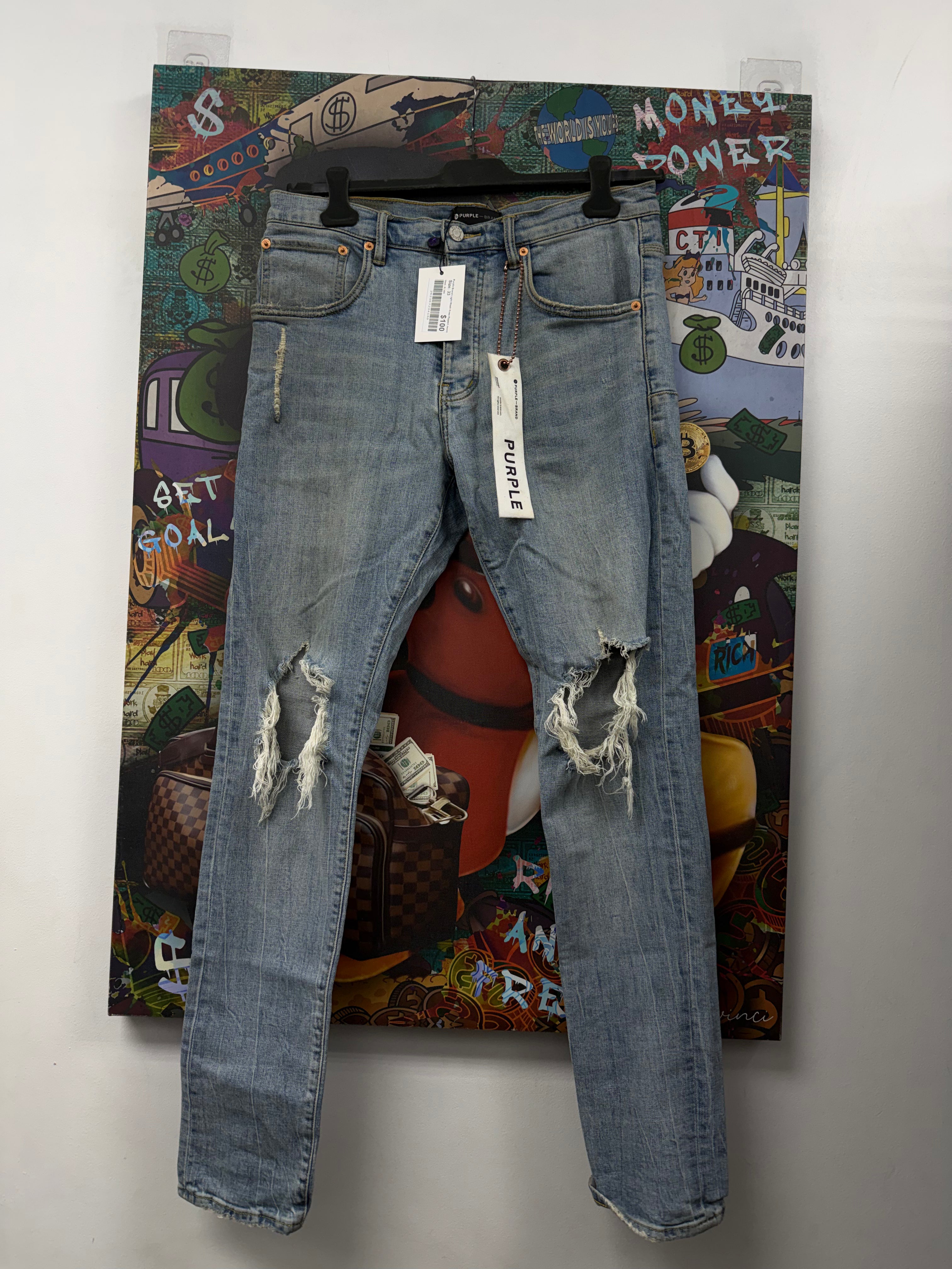 Purple Brand Light Wash Knee Ripped Jeans