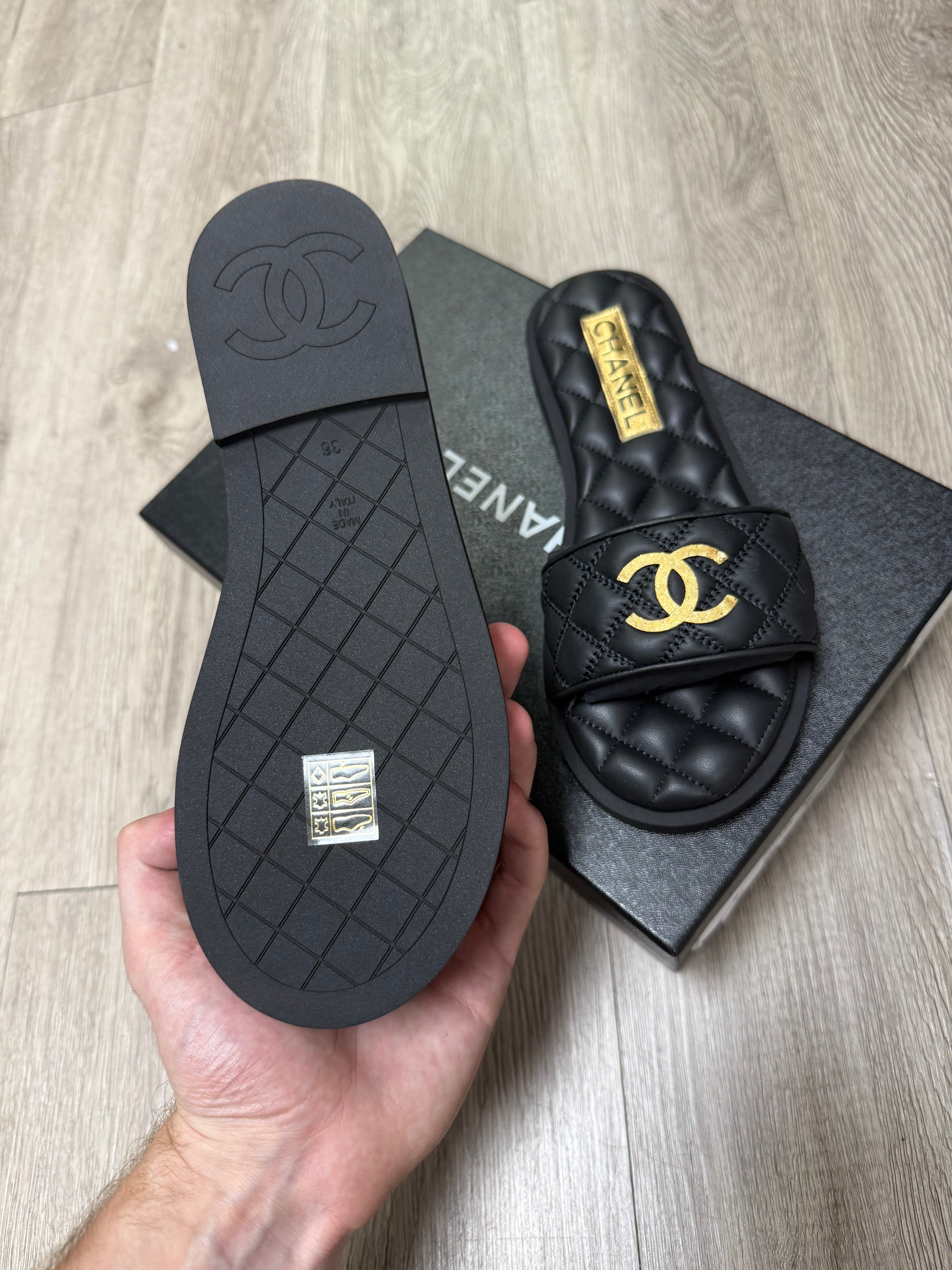 Chanel Quilted CC Logo Sandals