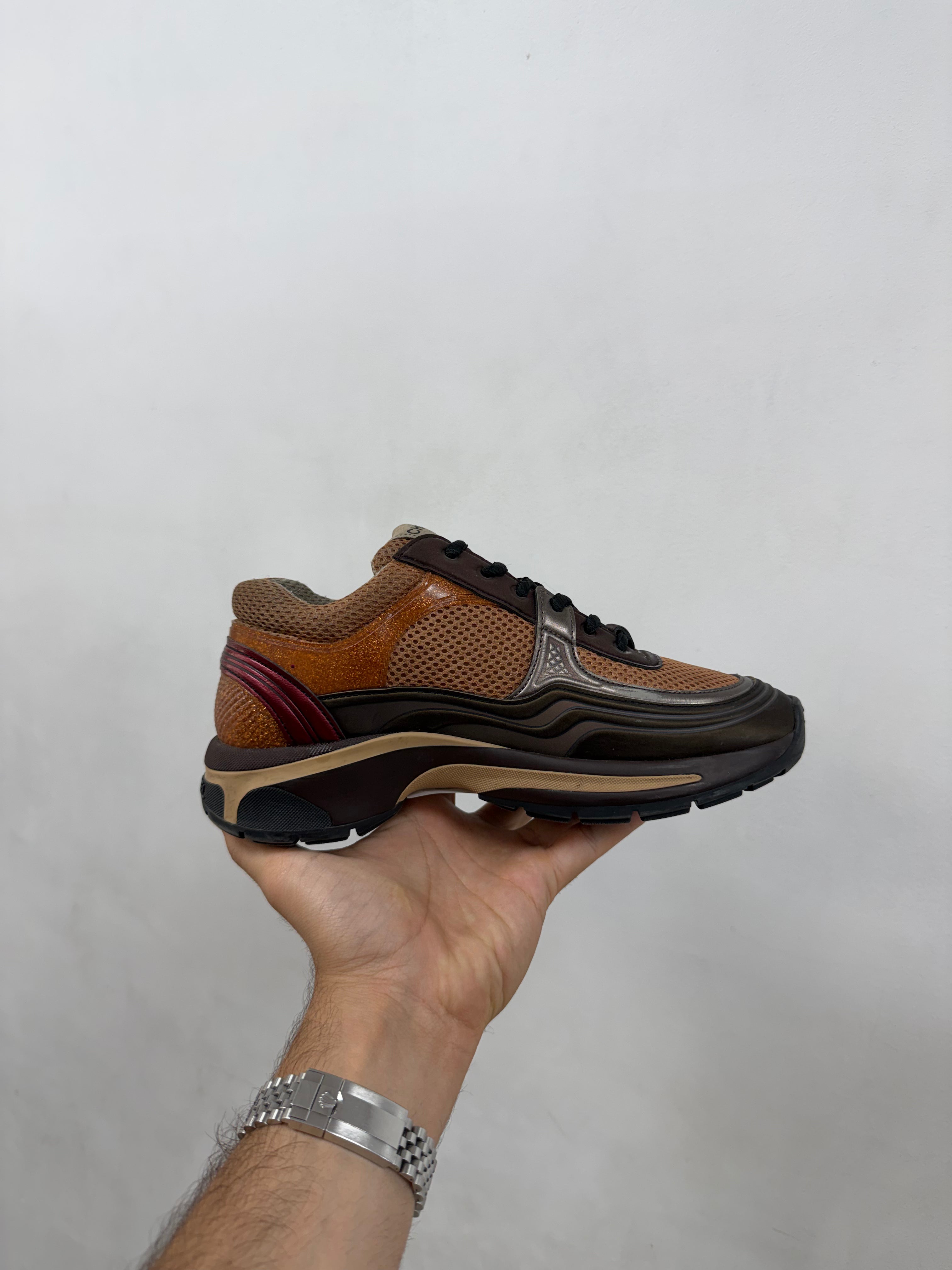 Chanel Brown Metallic Runner Sneakers