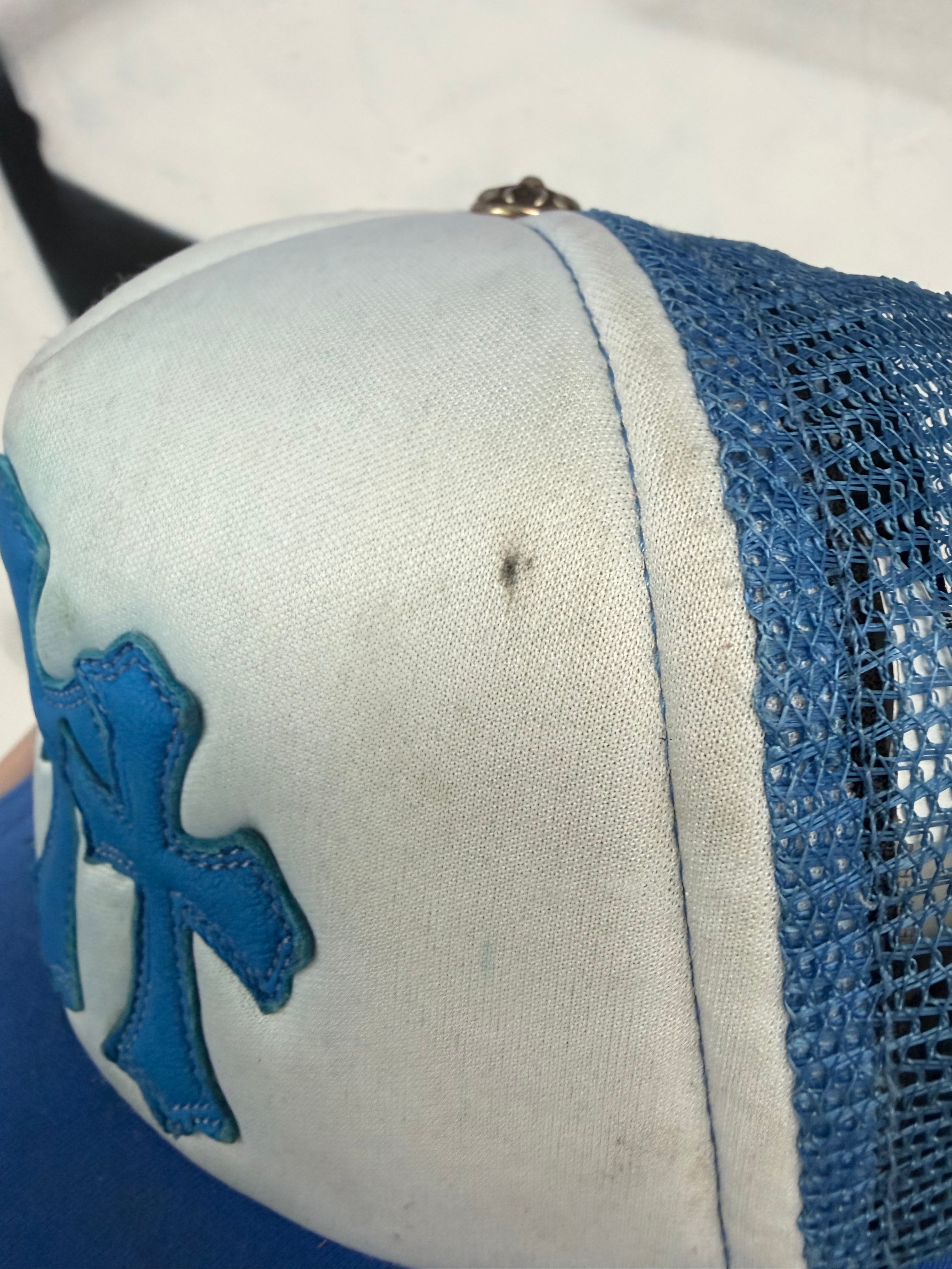 Chrome Hearts White Blue Cemetery Trucker Hat