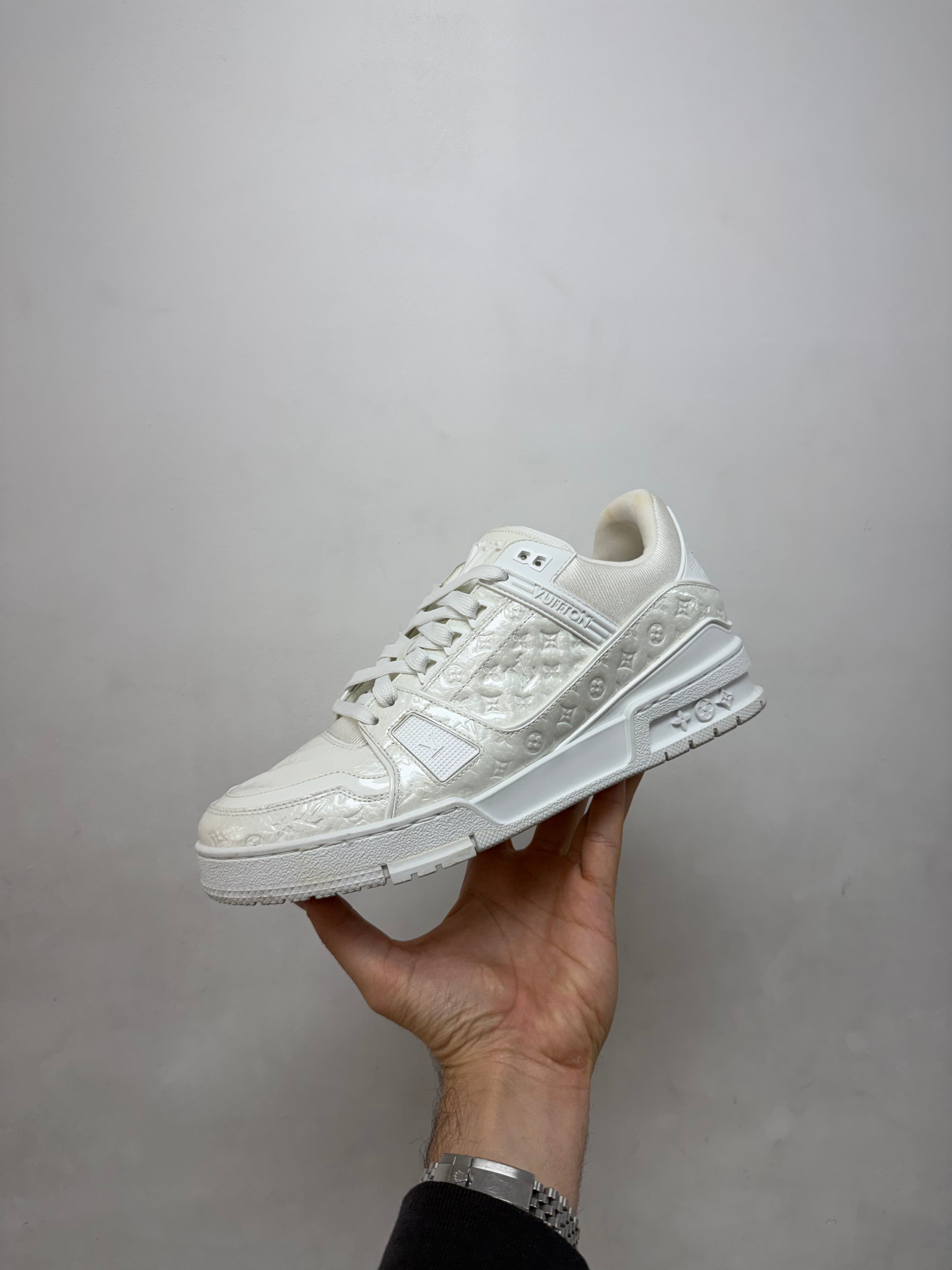 Louis Vuitton White Patent Leather Embossed Monogram Sneakers