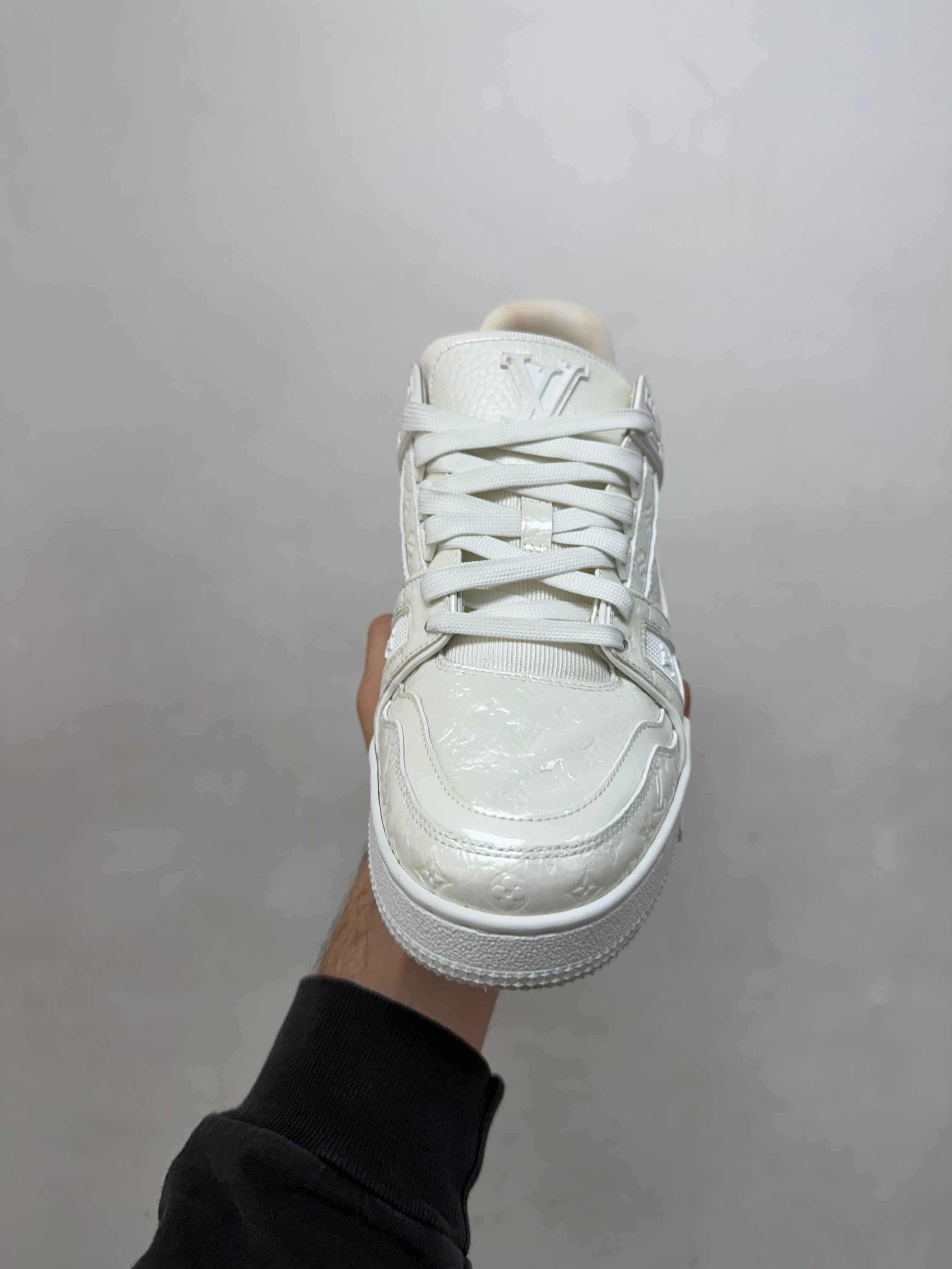 Louis Vuitton White Patent Leather Embossed Monogram Sneakers