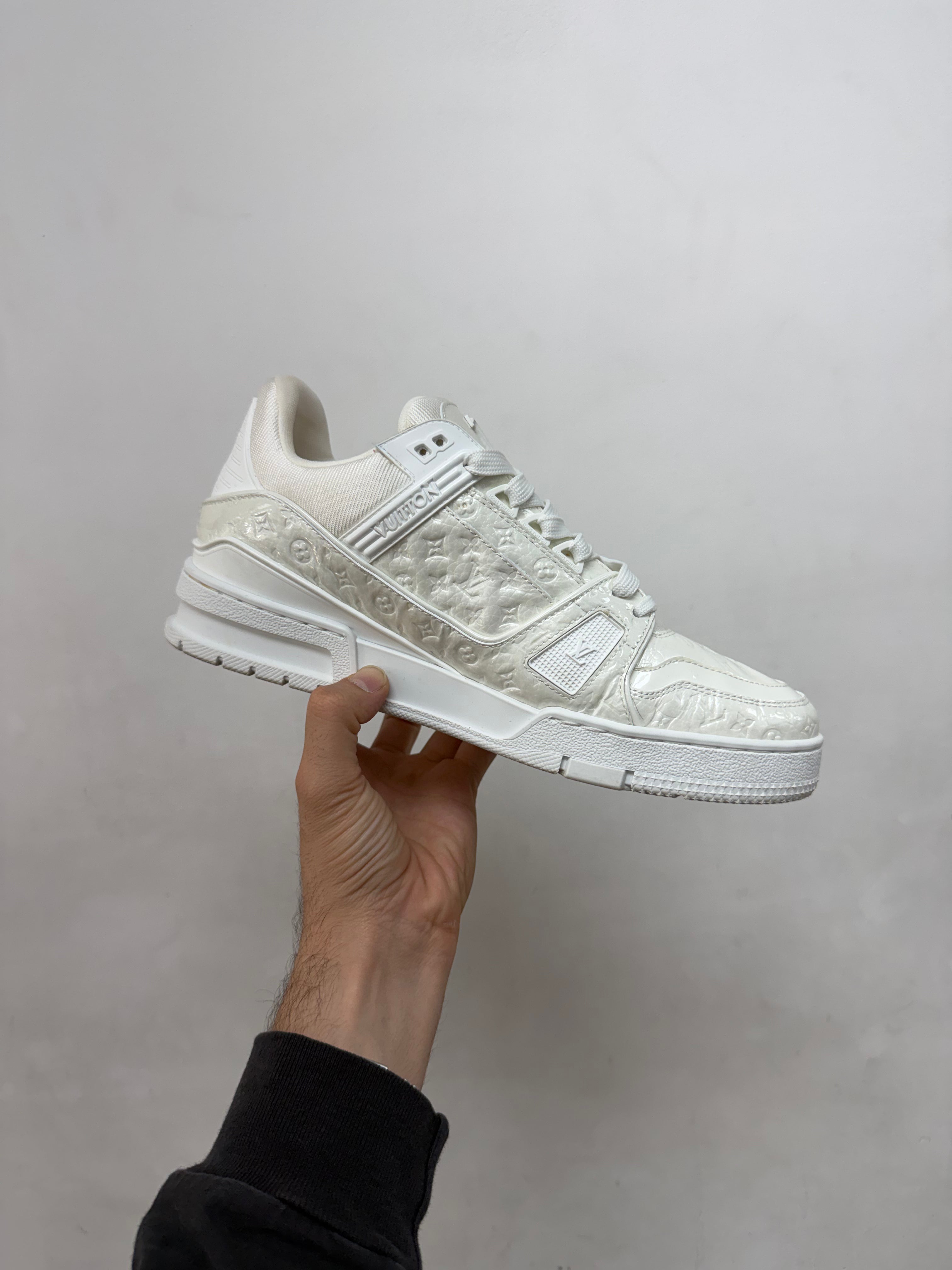 Louis Vuitton White Patent Leather Embossed Monogram Sneakers