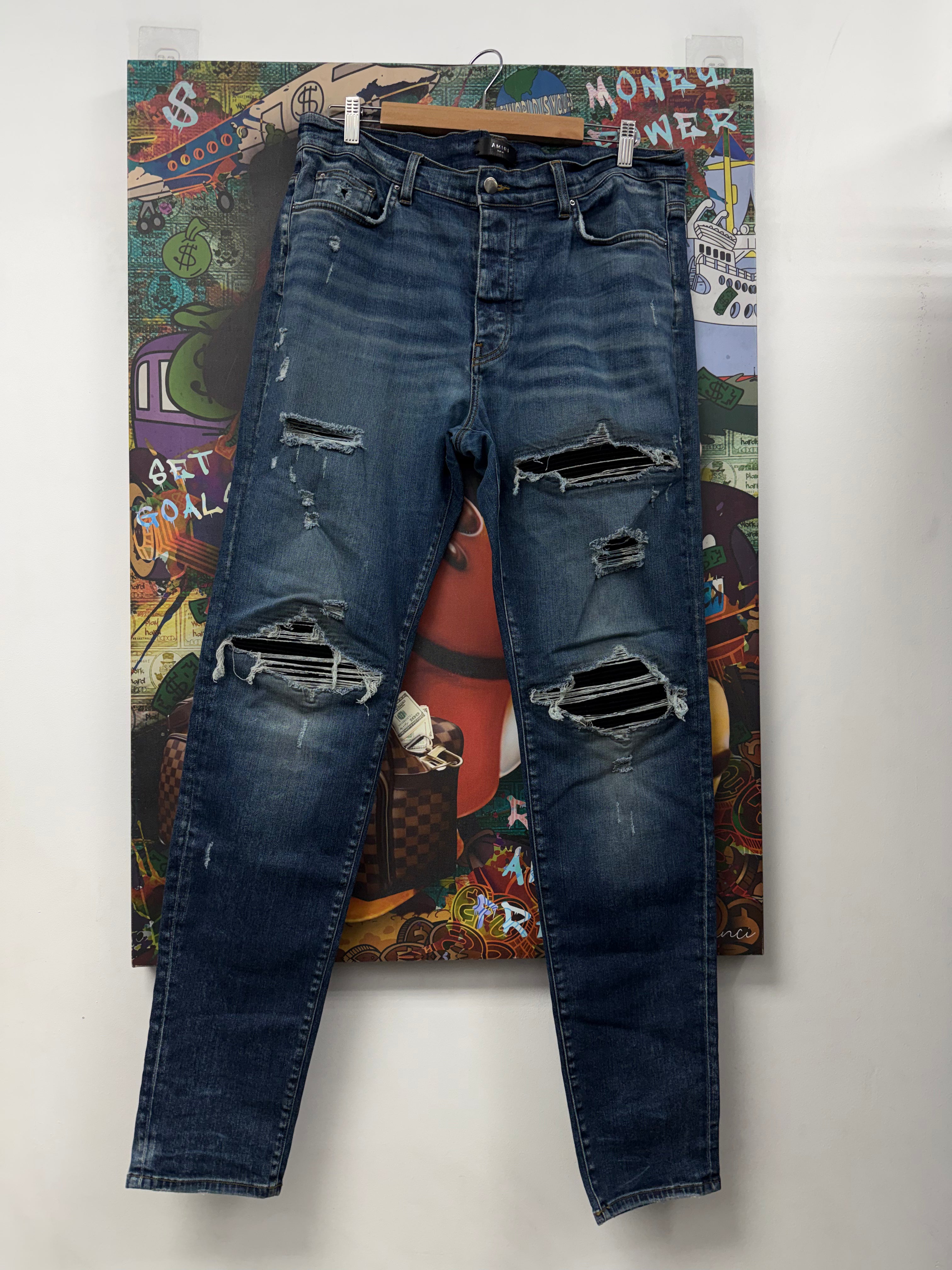 Amiri MX1 Deep Classic Black Suede Patch Jeans