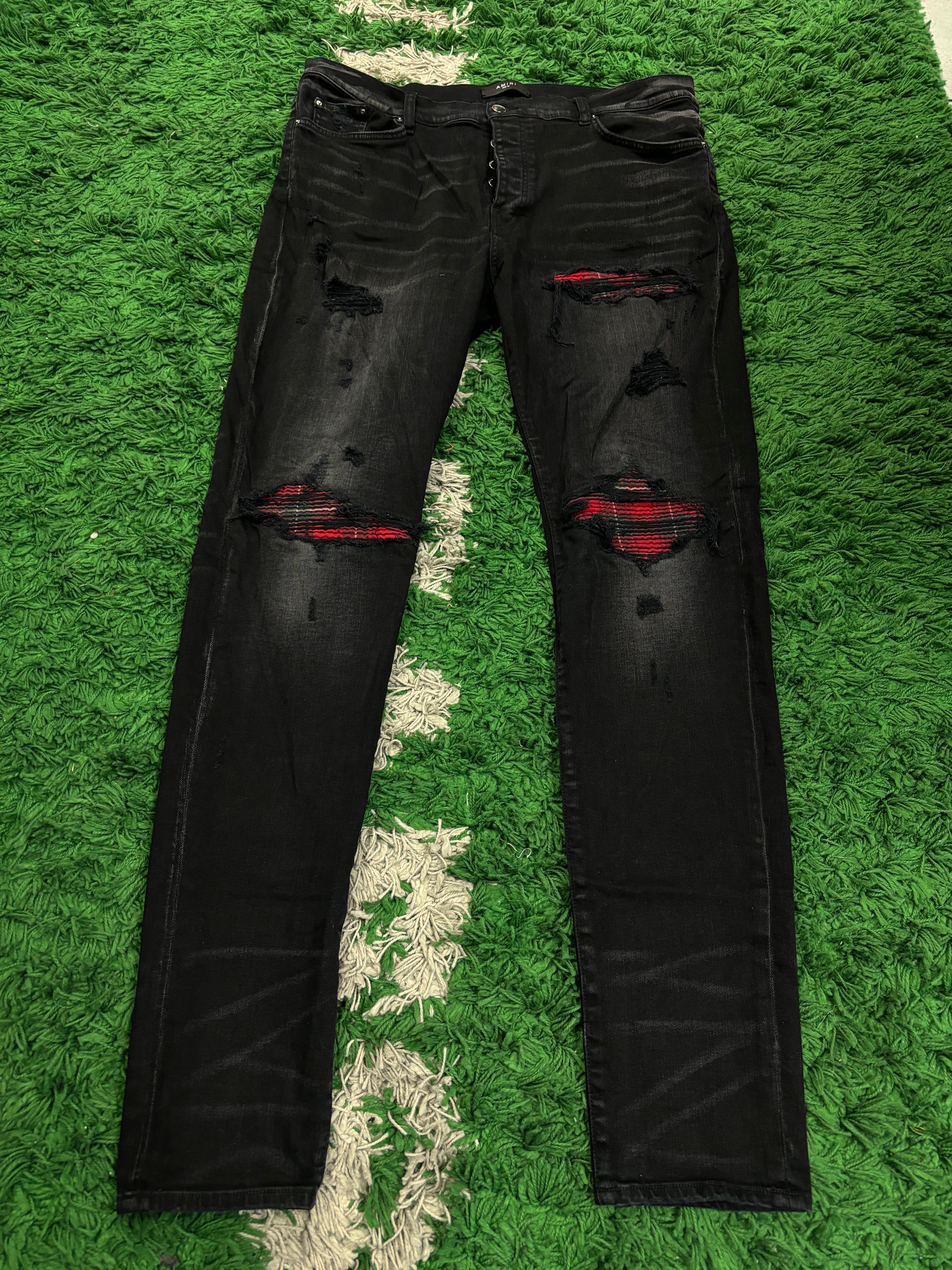 Amiri MX1 Black Red Plaid Patch Used 40 N/A