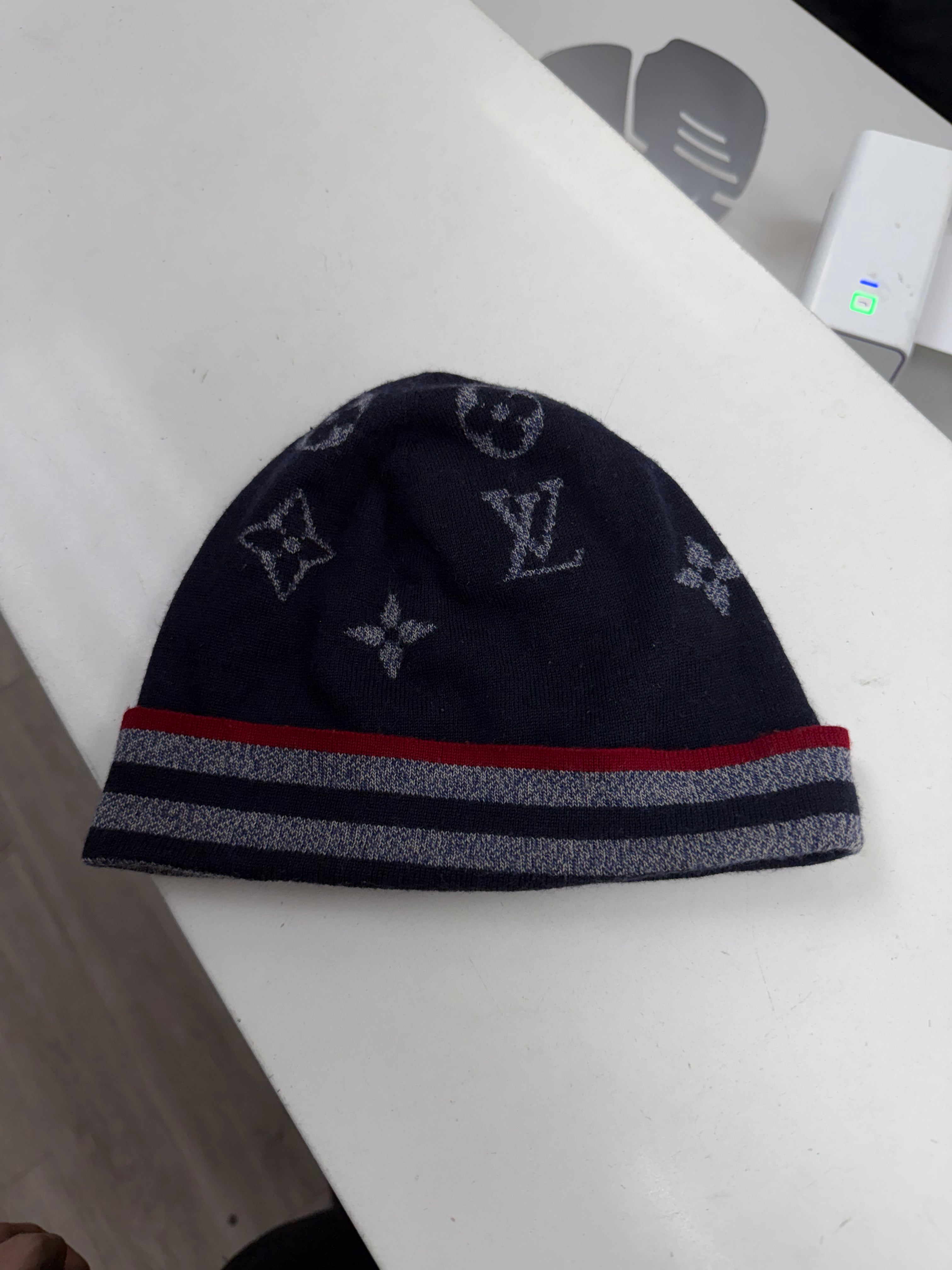 Louis Vuitton Navy Striped Monogram Beanie