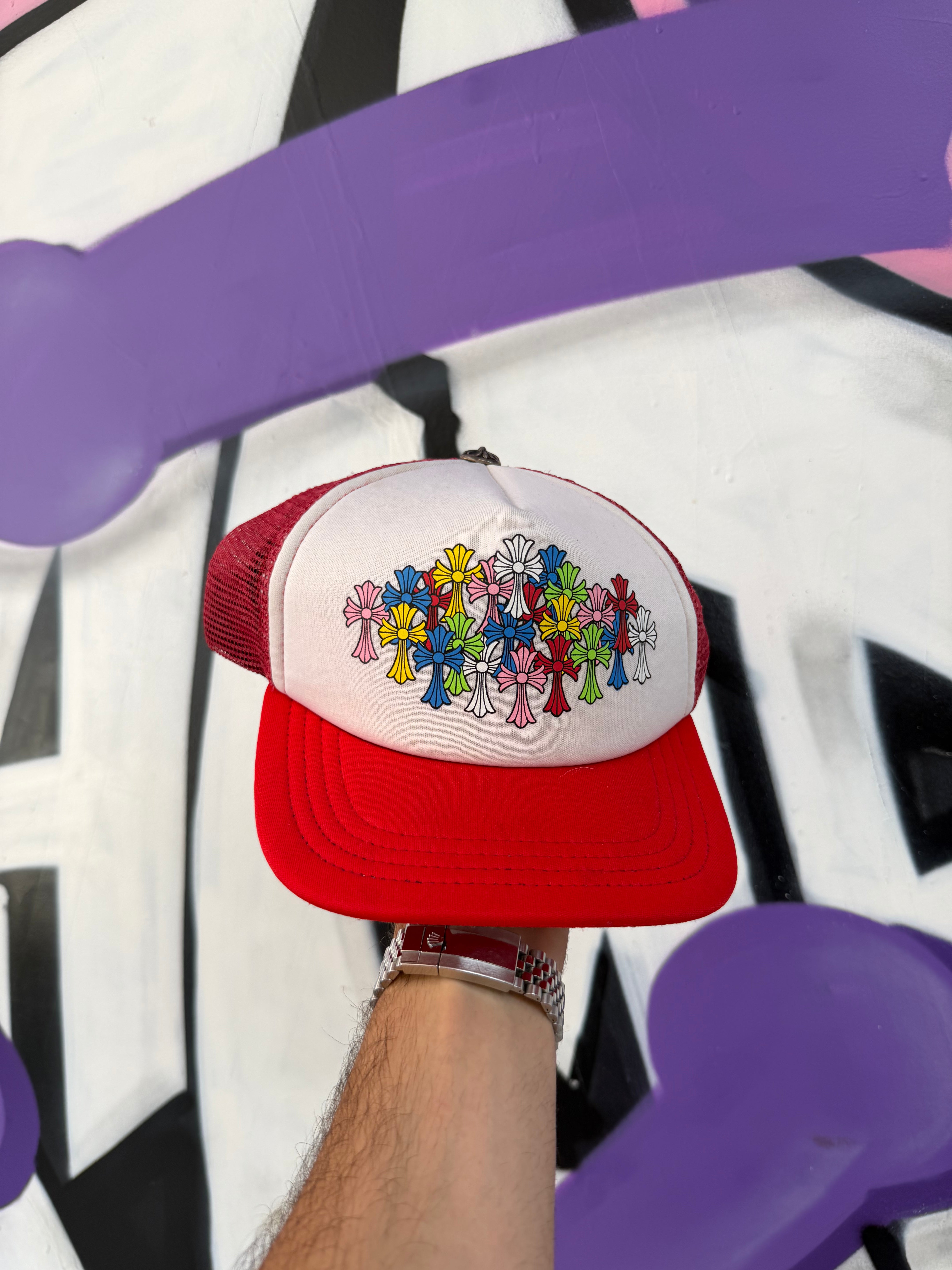 Chrome Hearts Red Multi Cross Trucker Hat