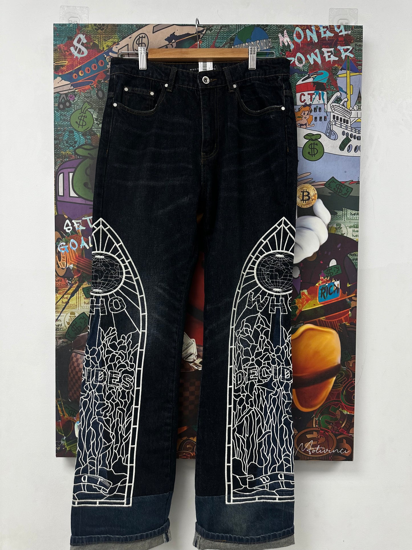 WDW Jeans Navy White Stained glass Jeasn Used 30 N/A