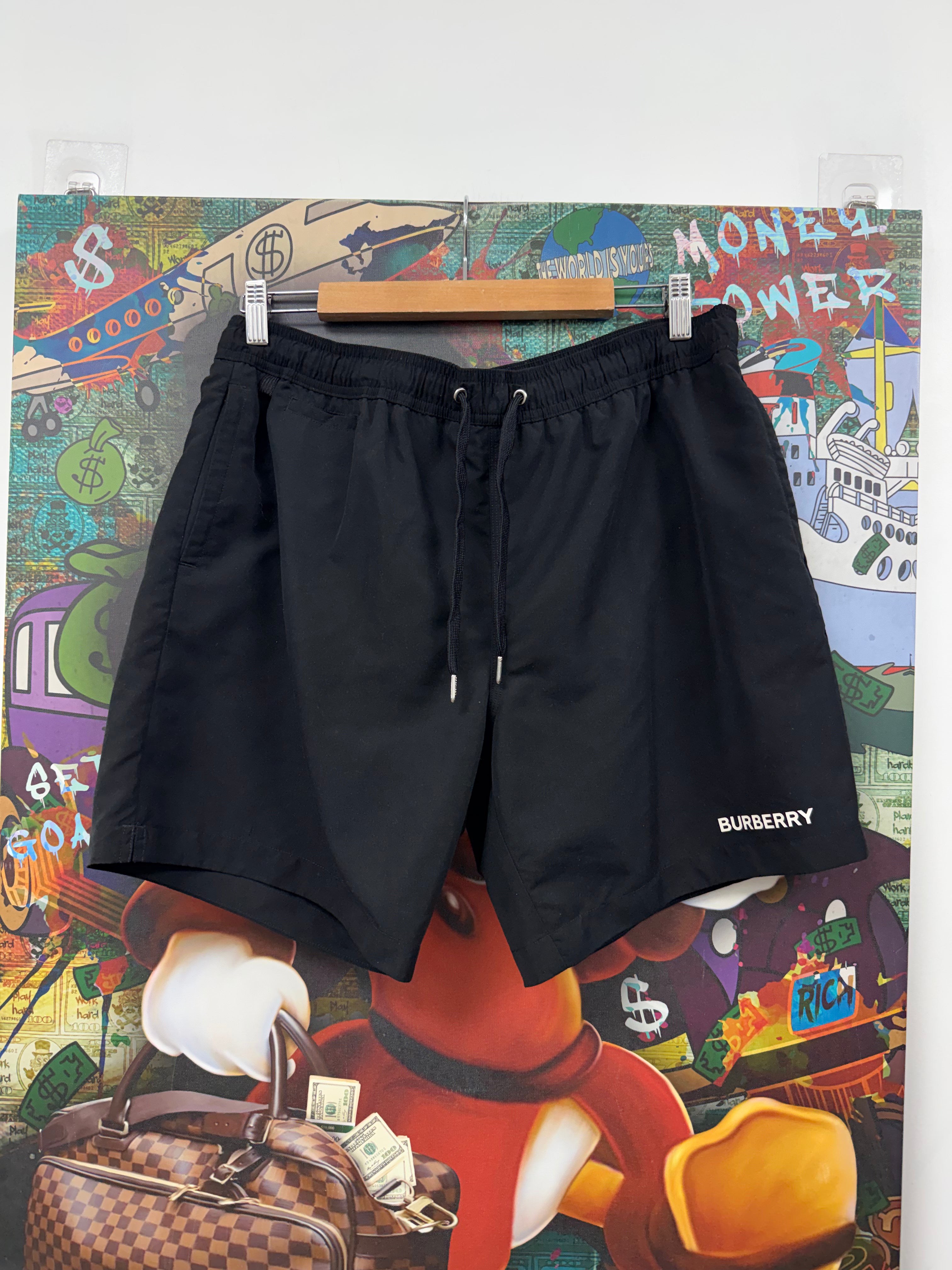Burberry Black White Logo Swim Trunks