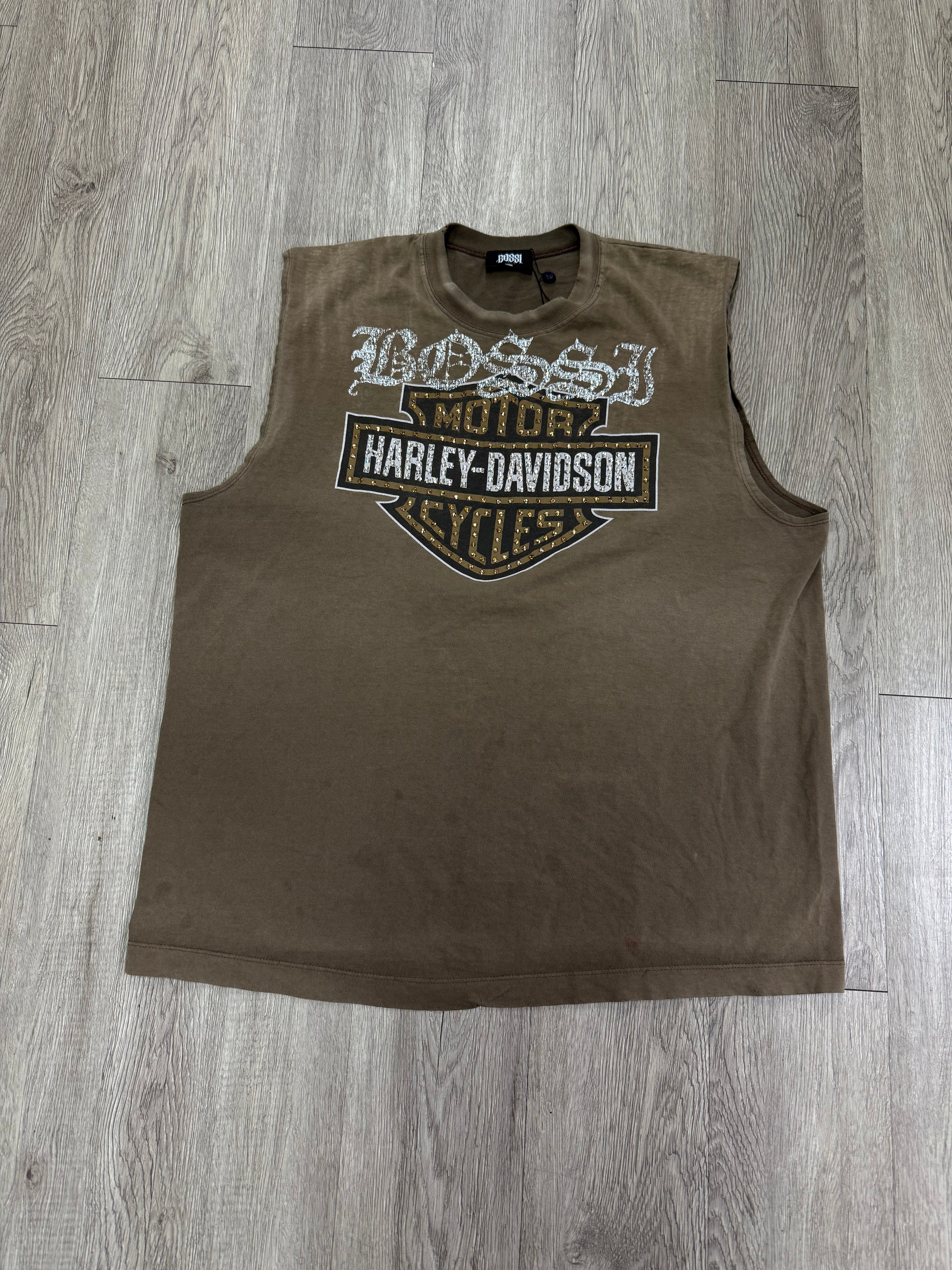 Bossi Brown Harley Davidson Rhinestone Sleeveless Tee