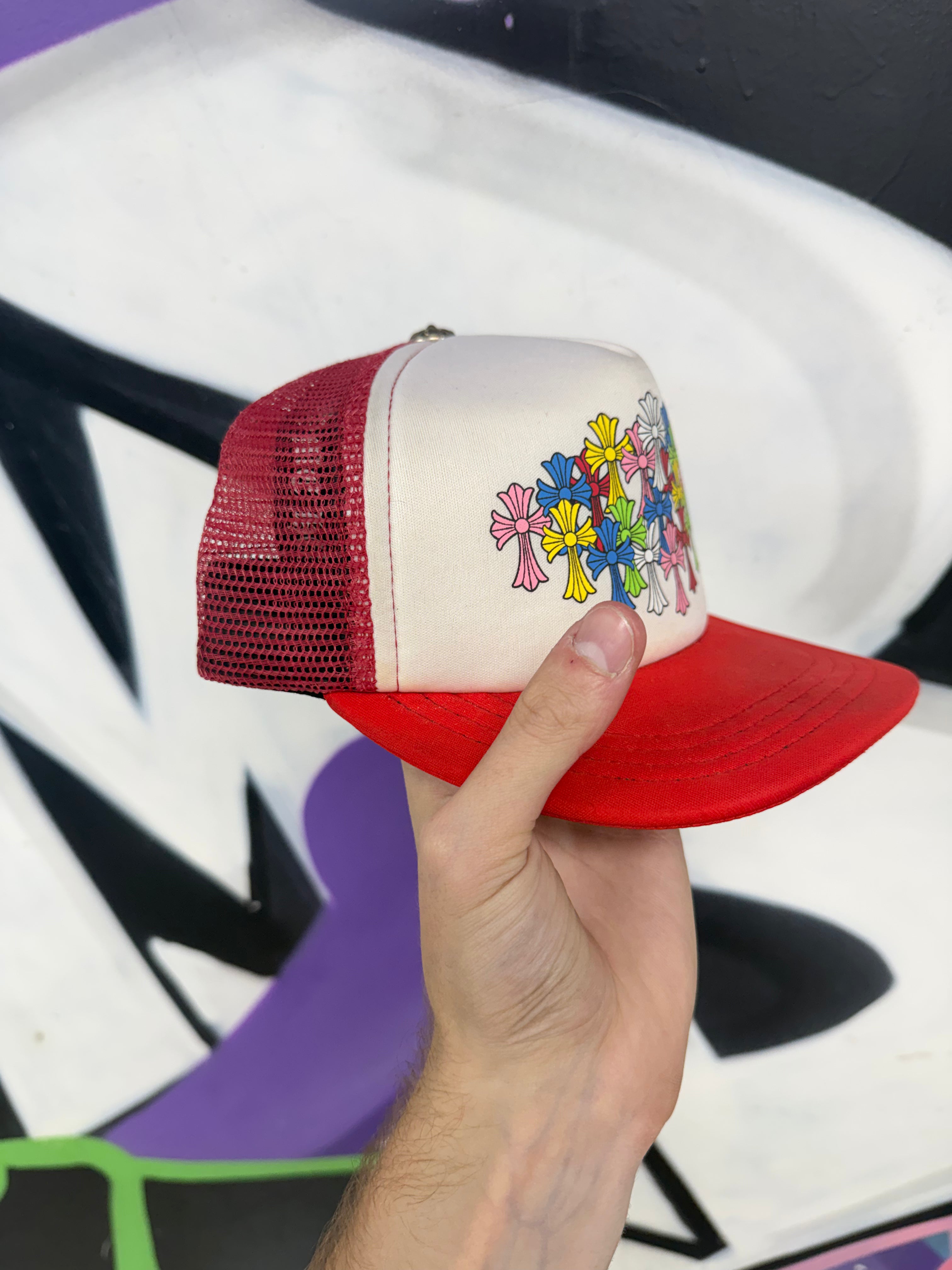 Chrome Hearts Red Multi Cross Trucker Hat