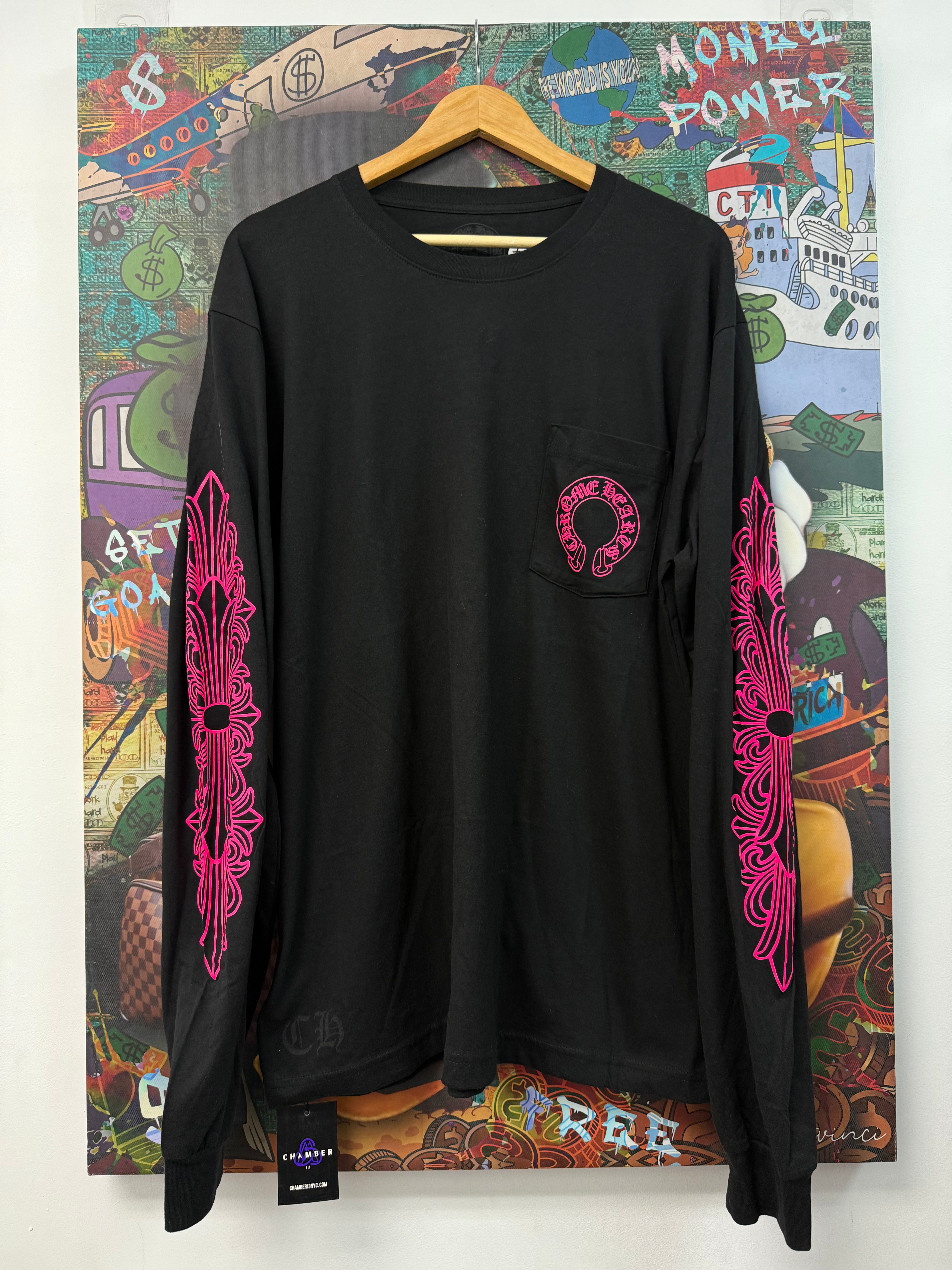 Chrome Hearts Black Pink Horseshoe LS Tee