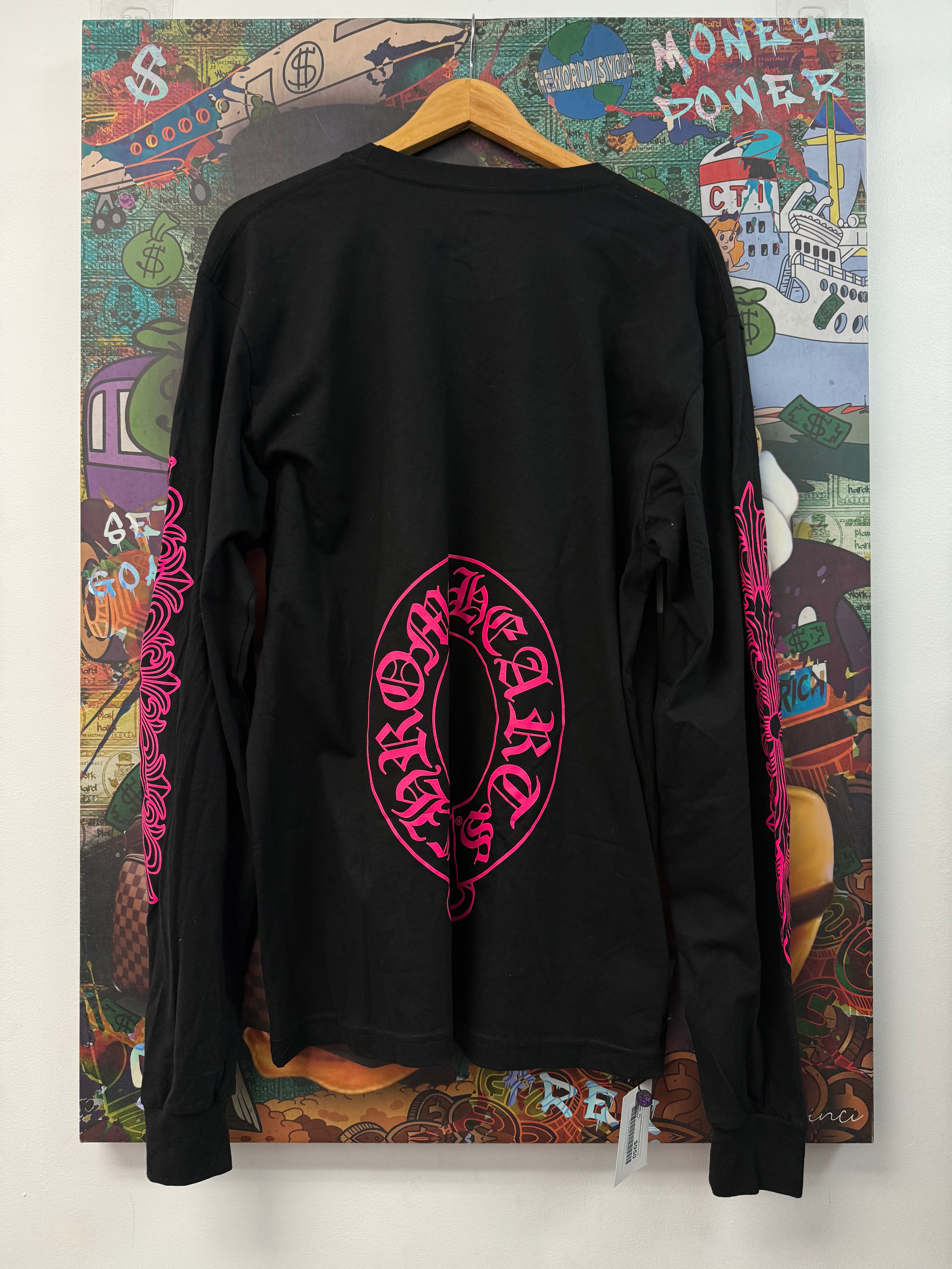 Chrome Hearts Black Pink Horseshoe LS Tee