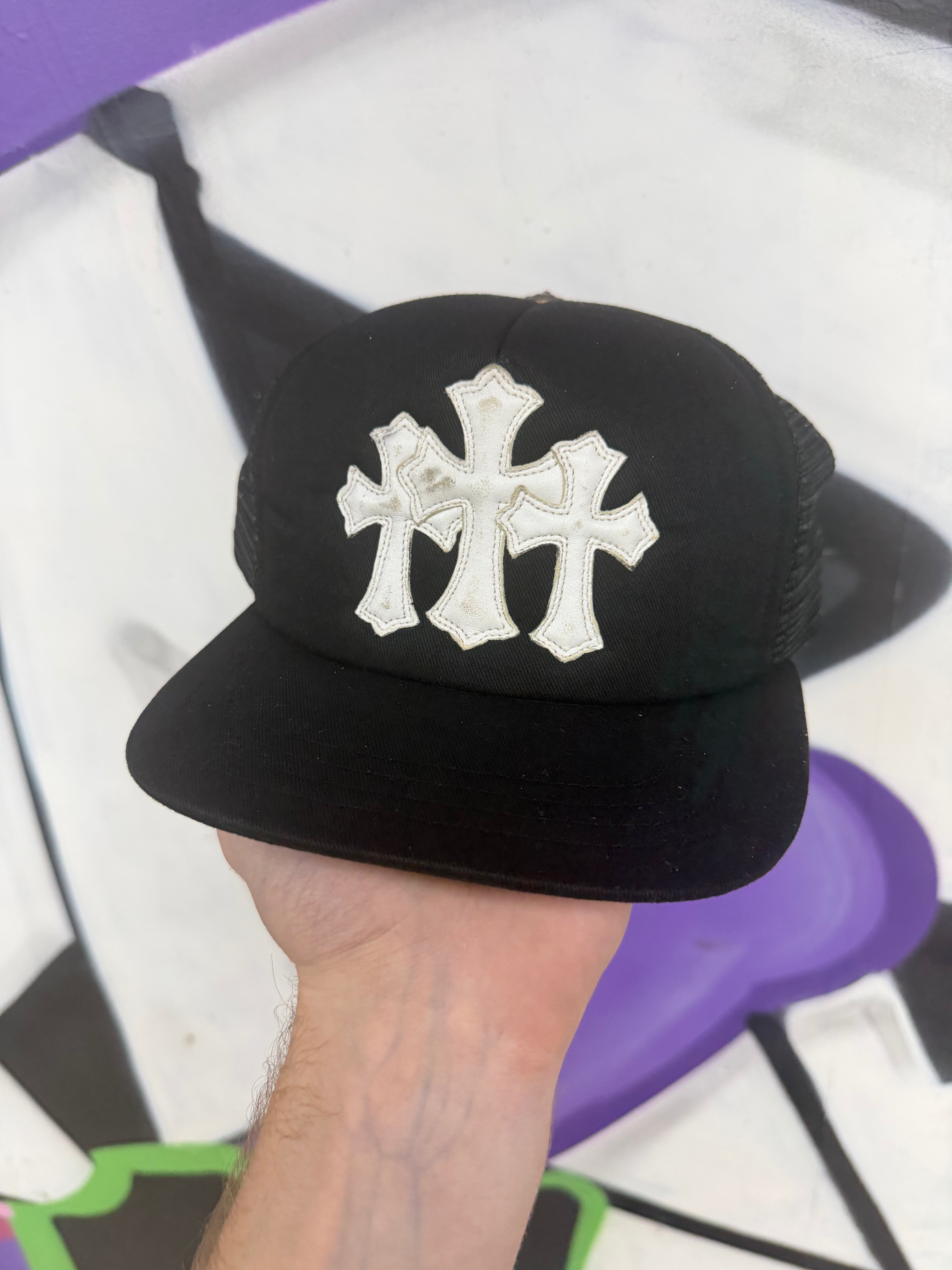 Chrome Hearts Black White Cemetery Cross Patch Hat