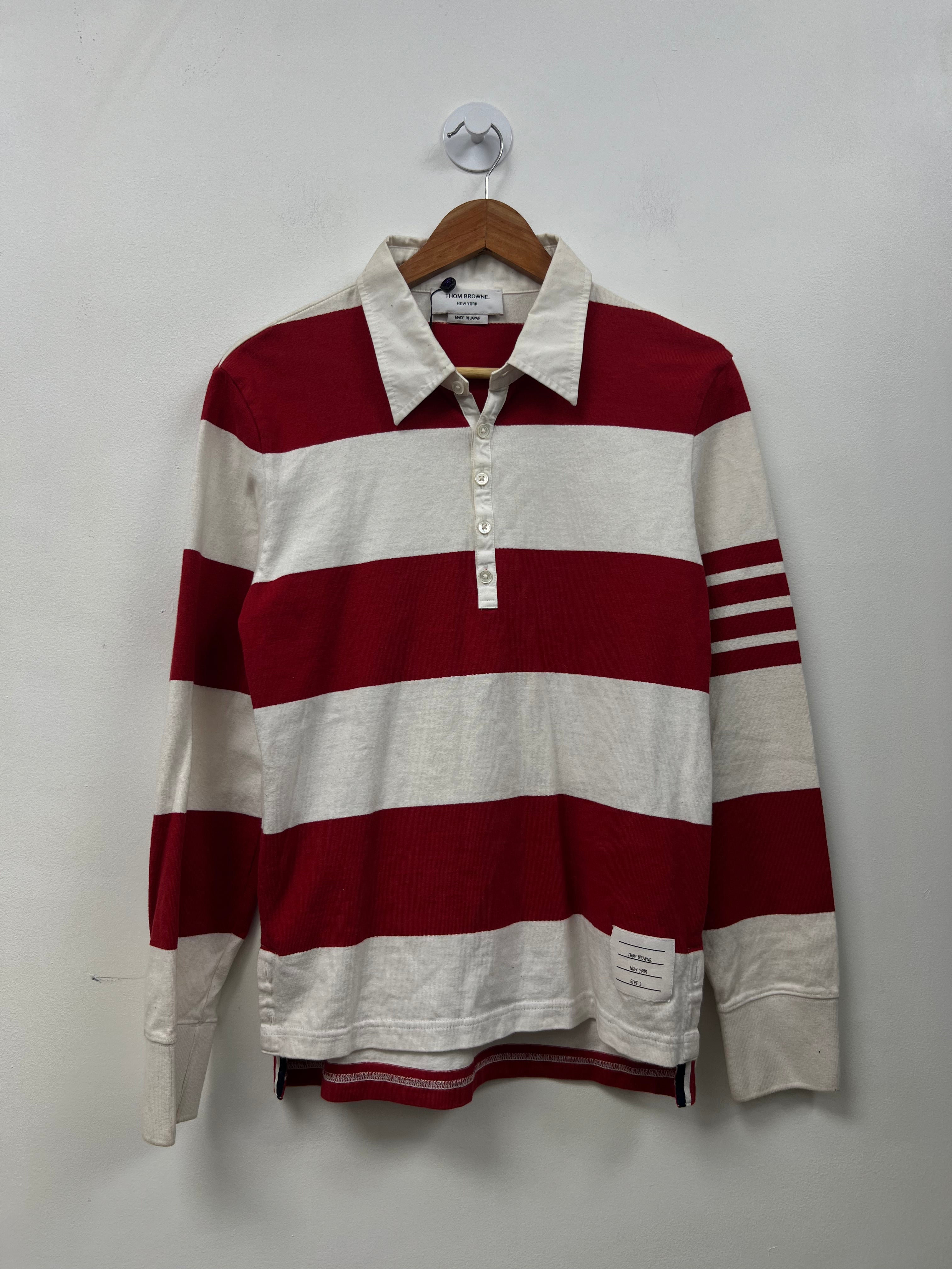 Thom Browne Red Striped Long Sleeve Polo