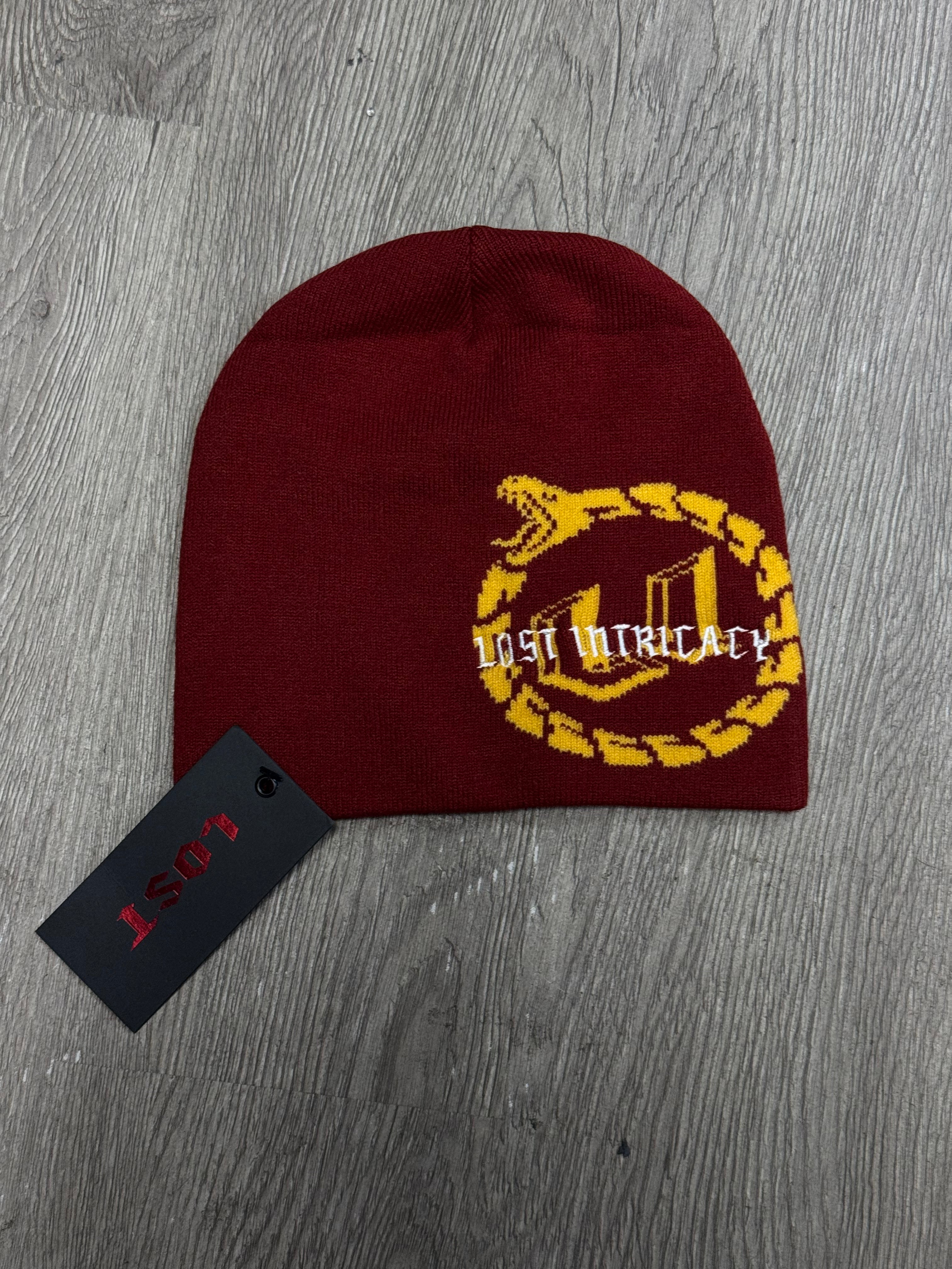 Lost Intricacy Burgundy Yellow Logo Beanie
