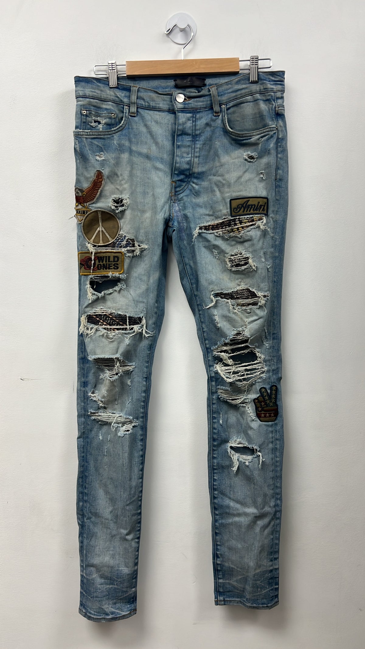 Amiri Light Wash Biker Patch (Restitched Crotch) Jeans