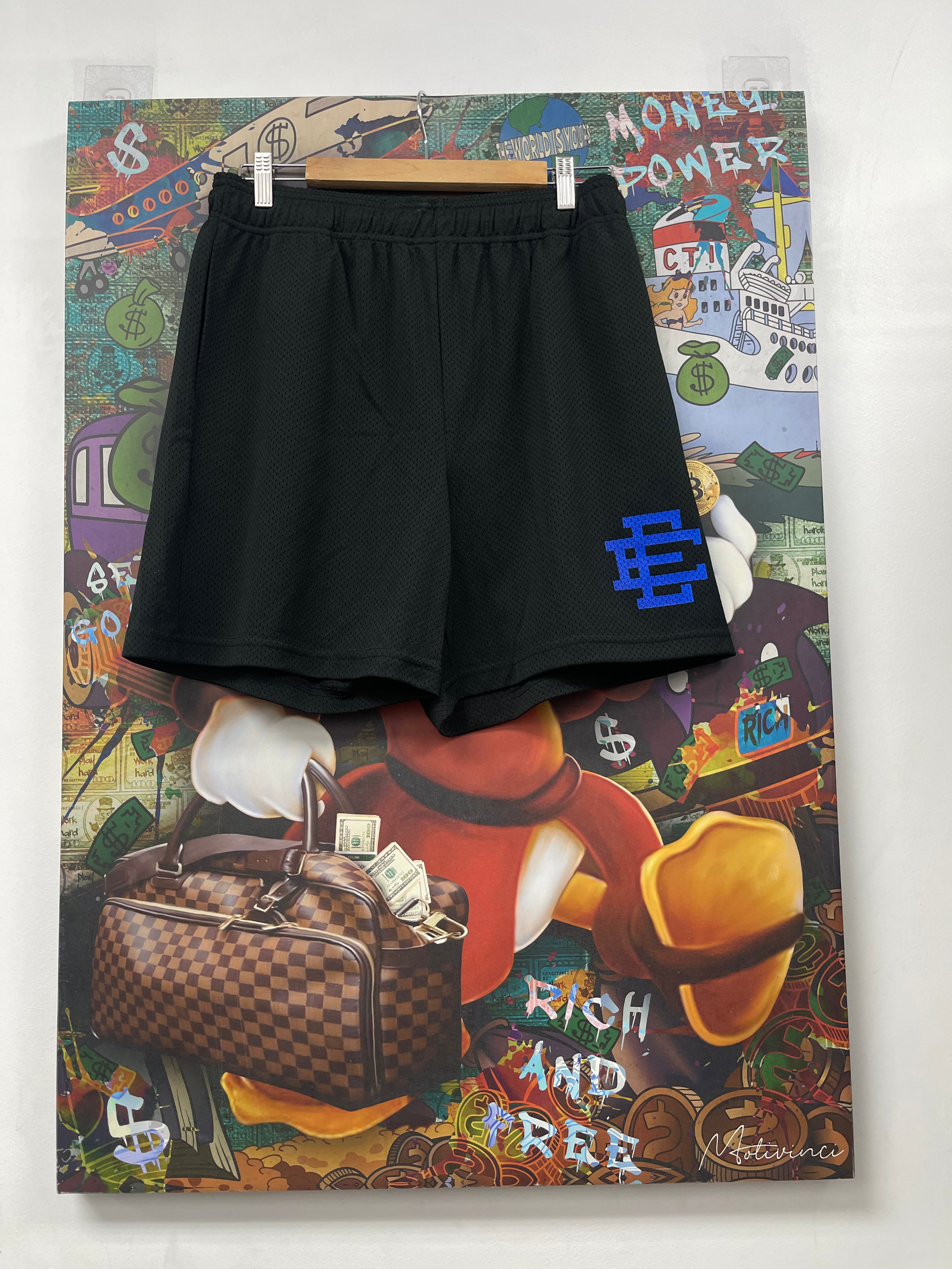 Eric Emanuel Black Blue Logo Shorts