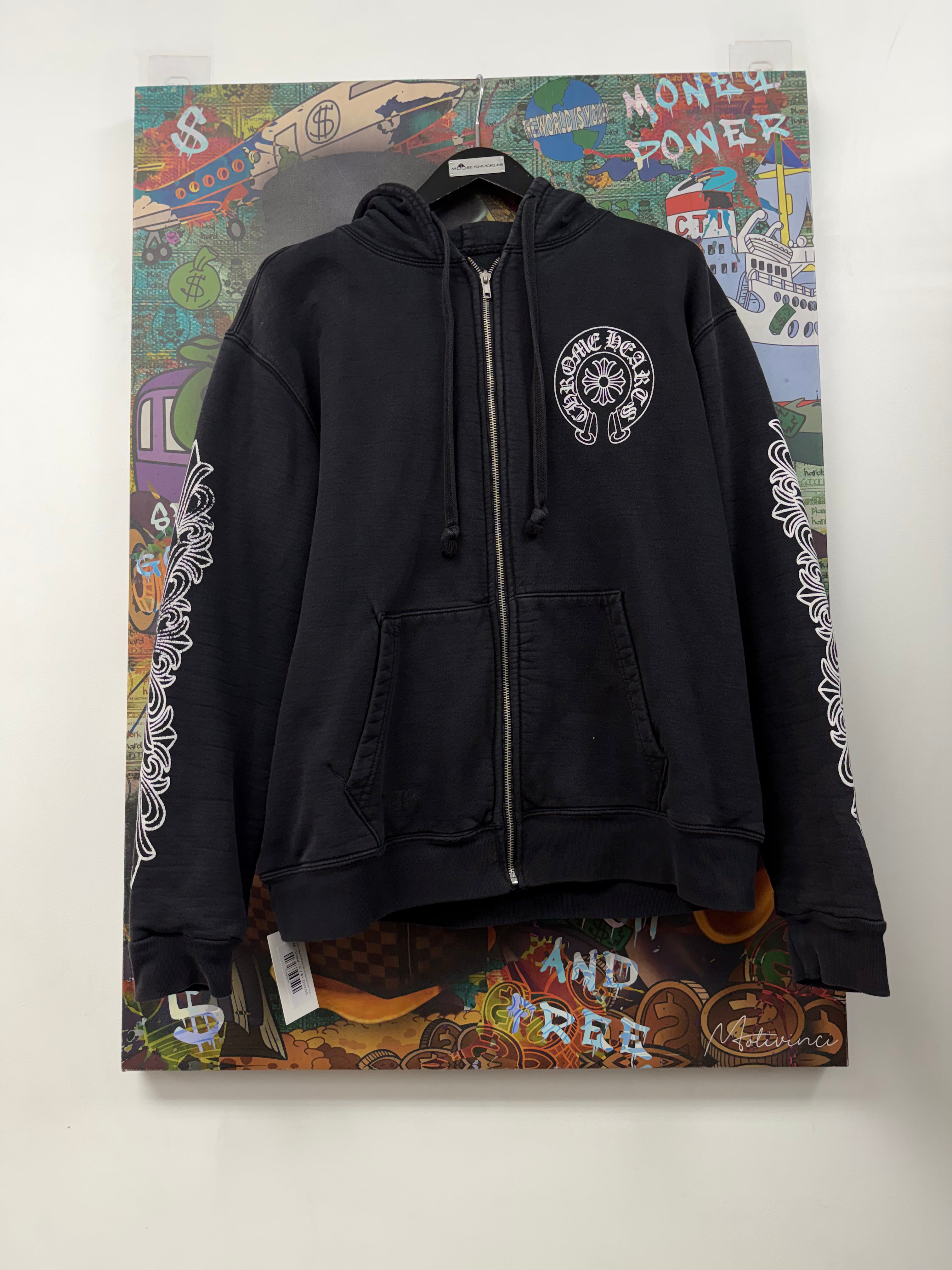 Chrome Hearts Black Floral Horseshoe Thermal Lined Zip Up (Replaced Zipper)