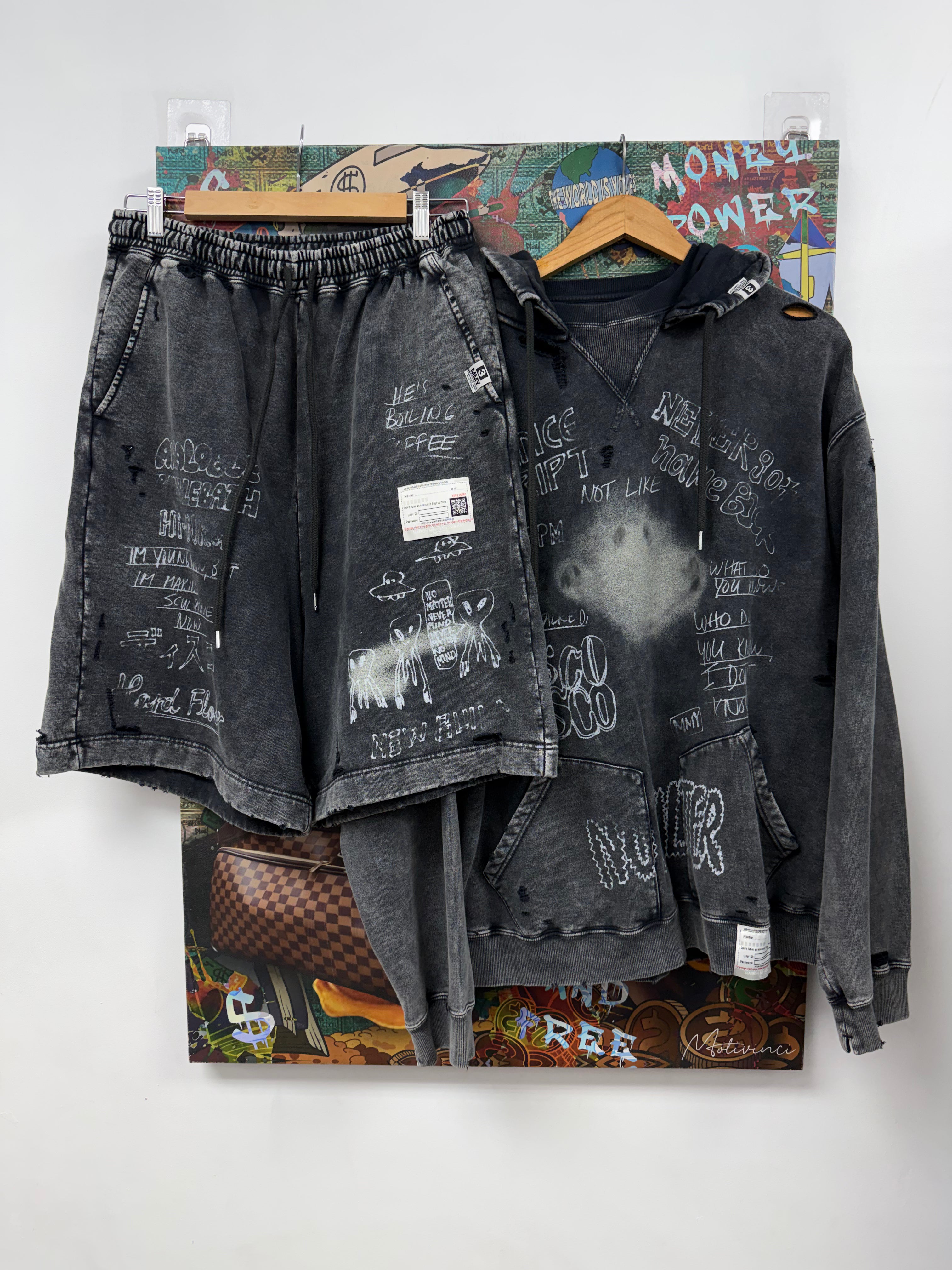 MMY Grey Distressed Hoodie & Shorts Set