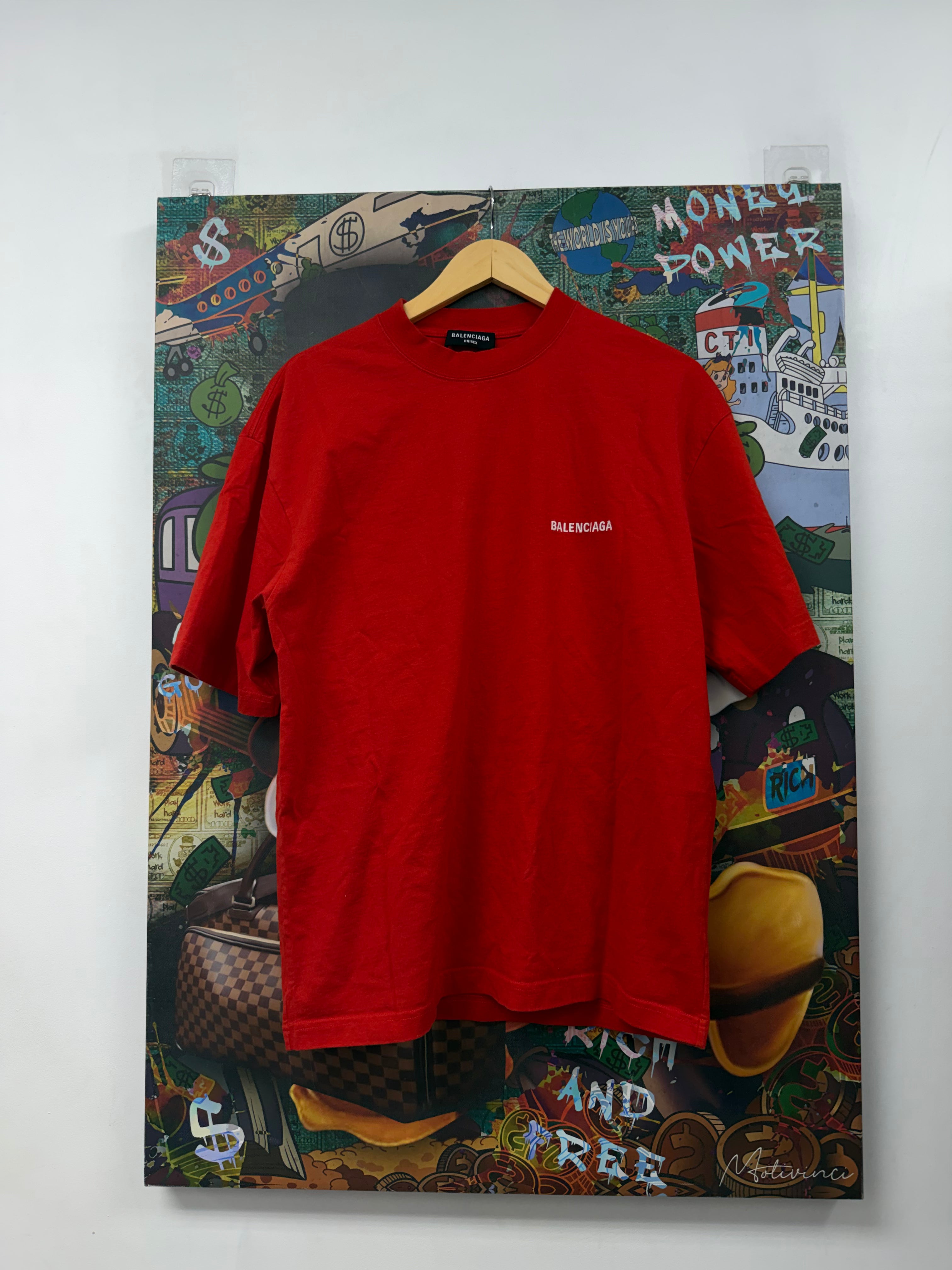 Balenciaga Red White Embroidered Tee