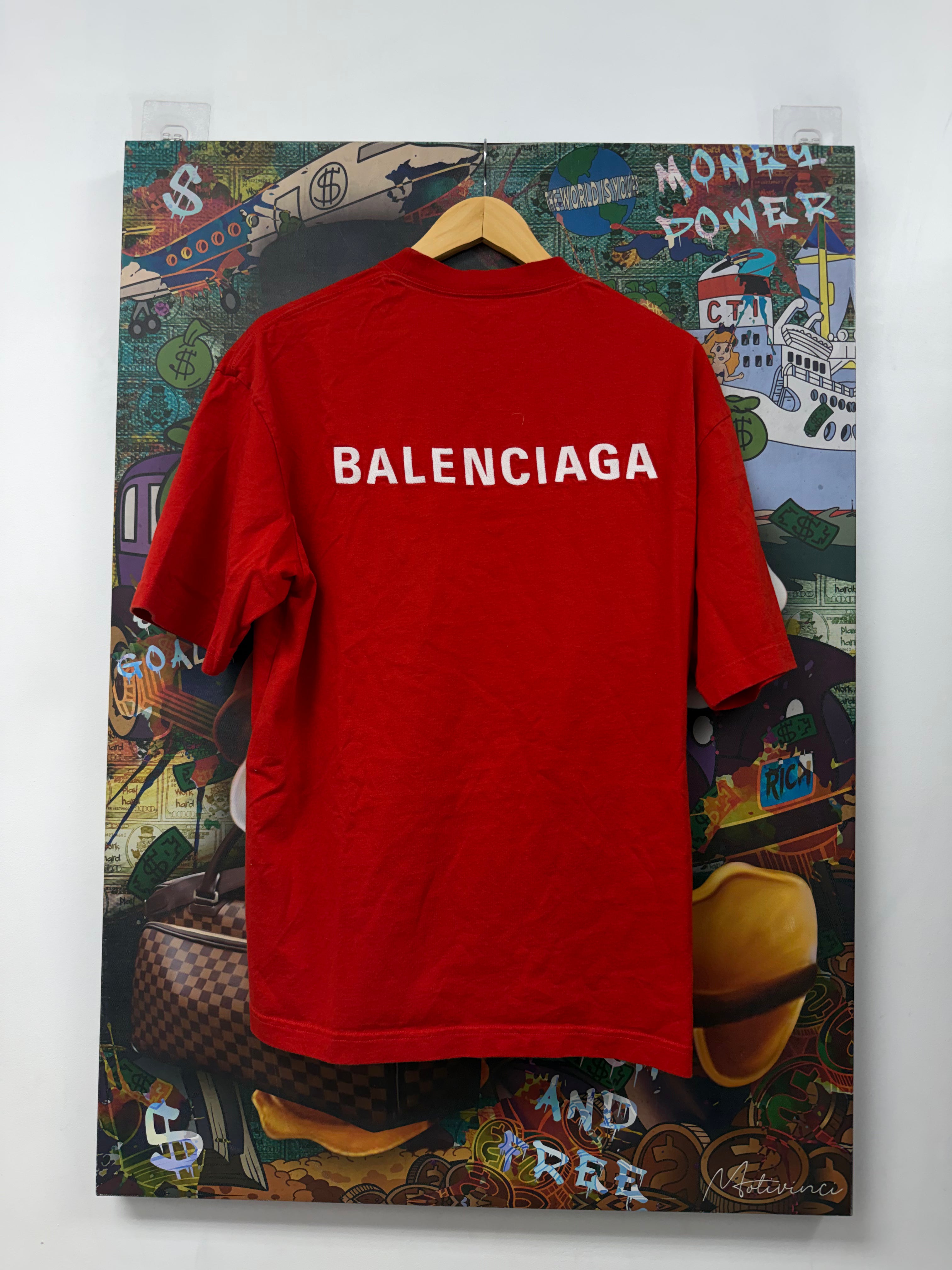 Balenciaga Red White Embroidered Tee