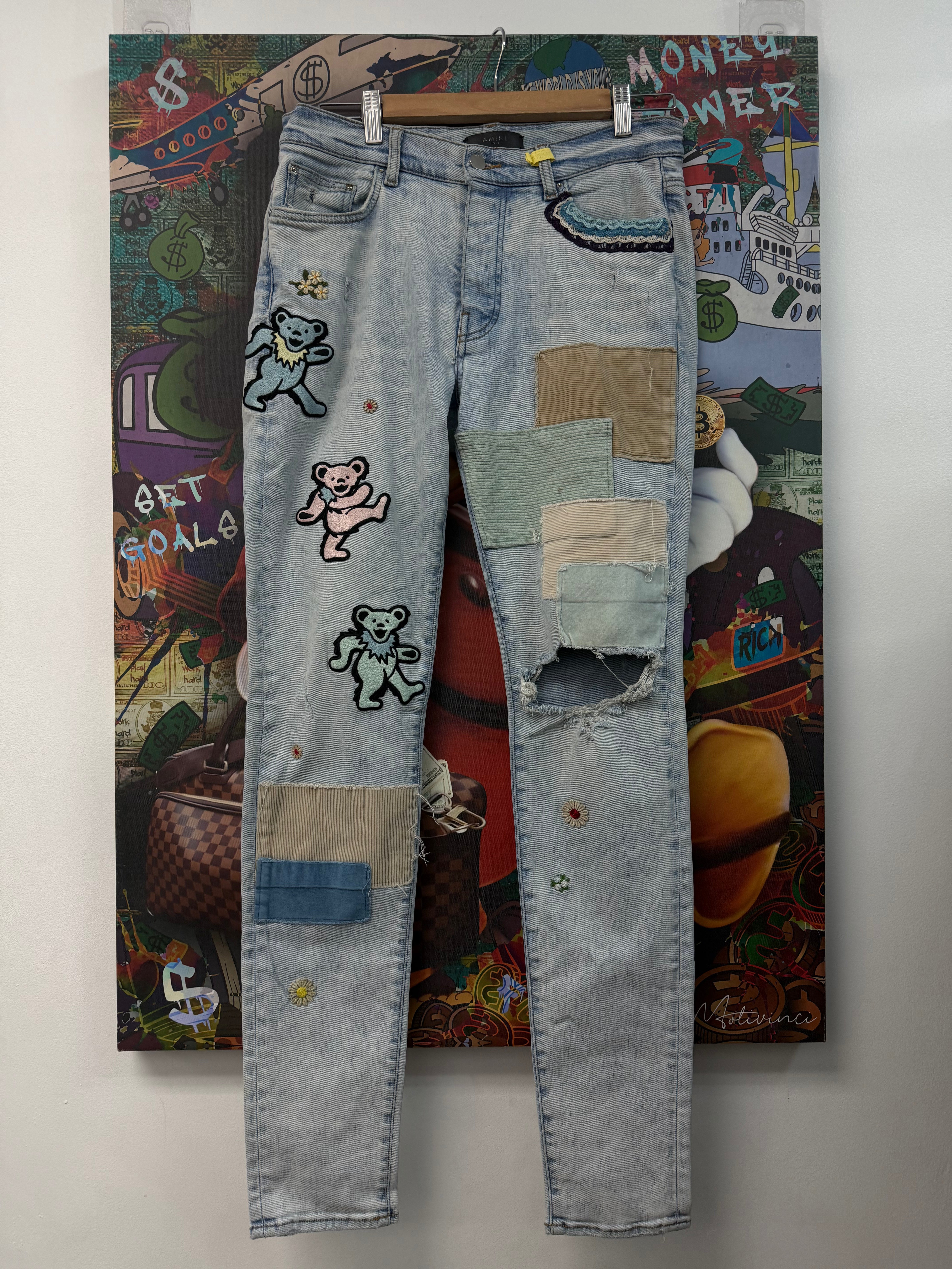 Amiri Light Wash Grateful Dead Patchwork Jeans