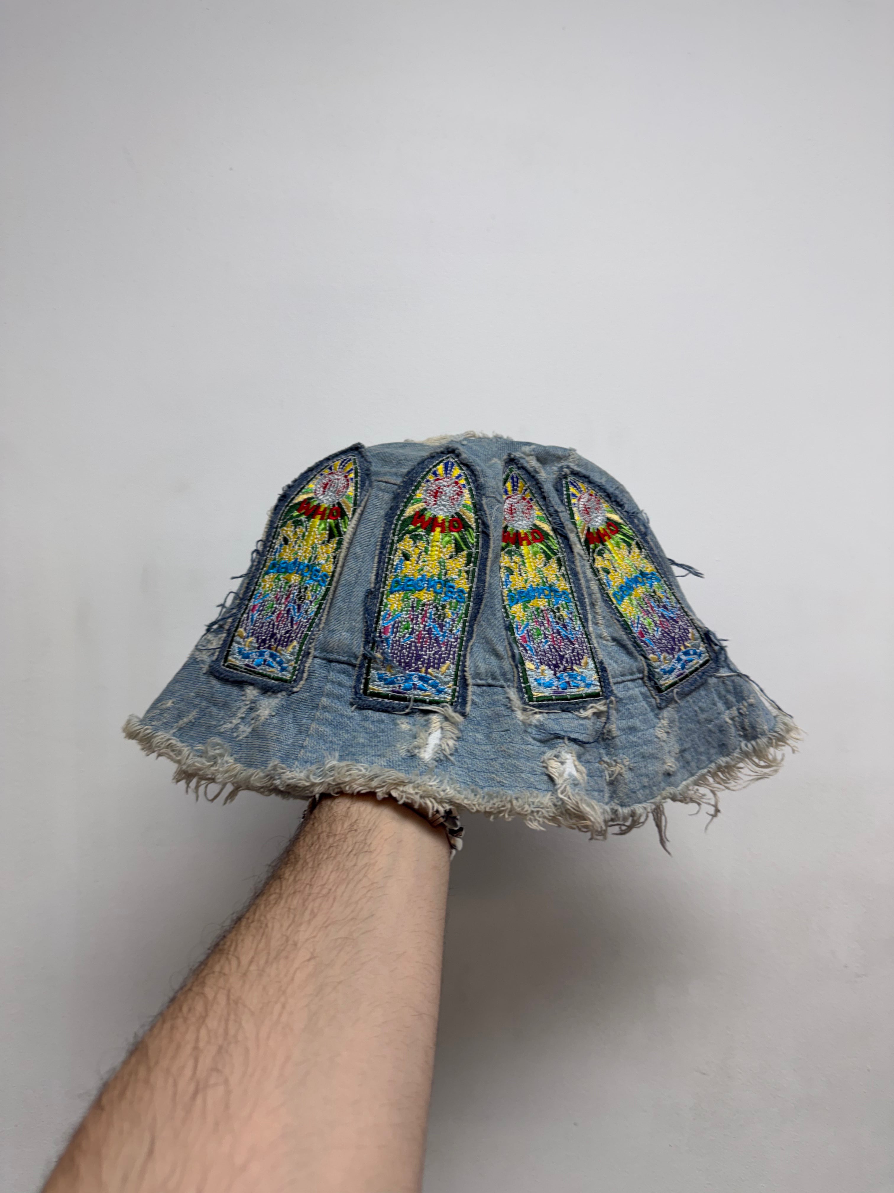 Who Decides War Denim Stained Glass Bucket Hat