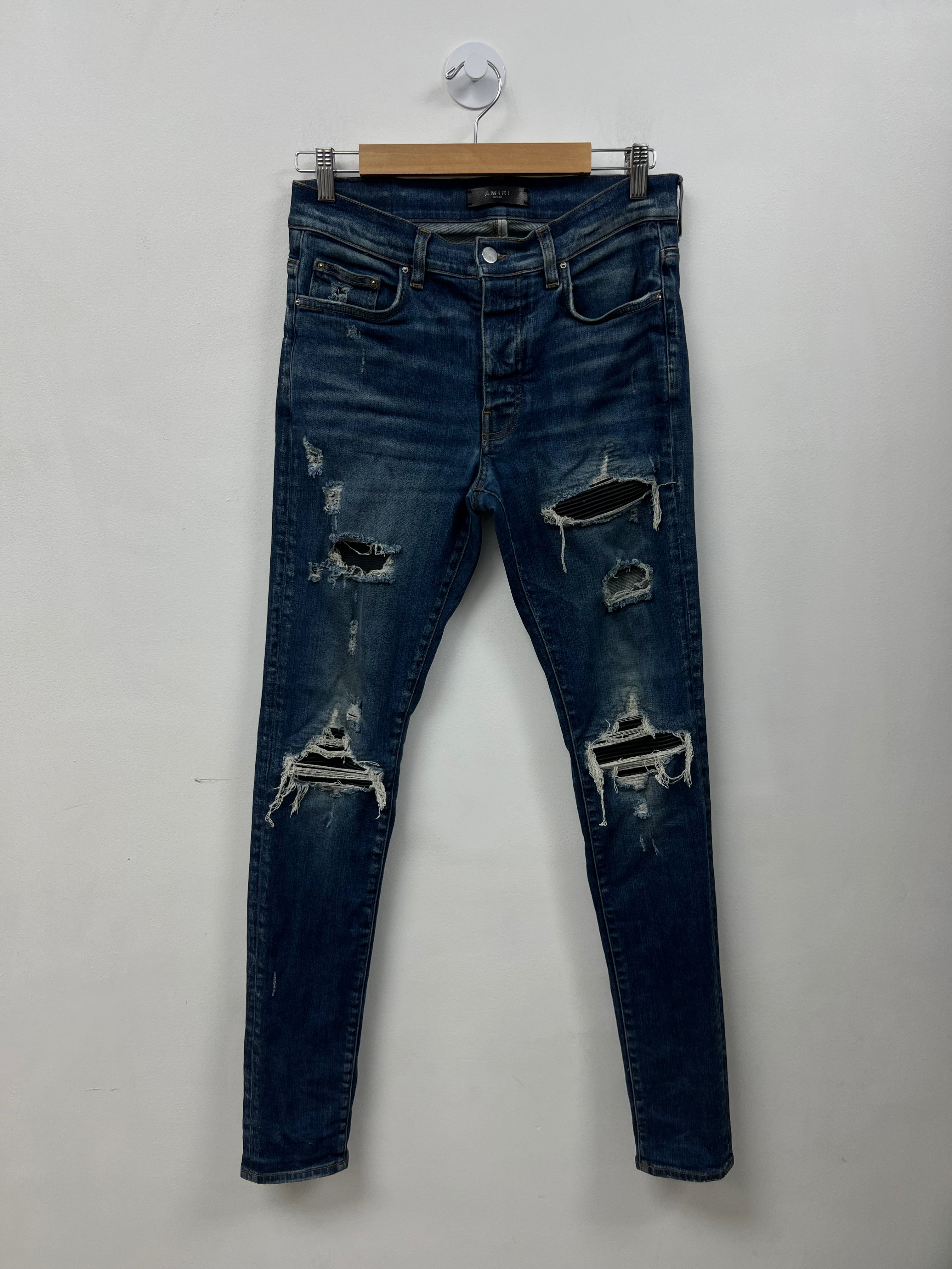 Amiri MX1 Deep Classic Black Leather Patch Jeans