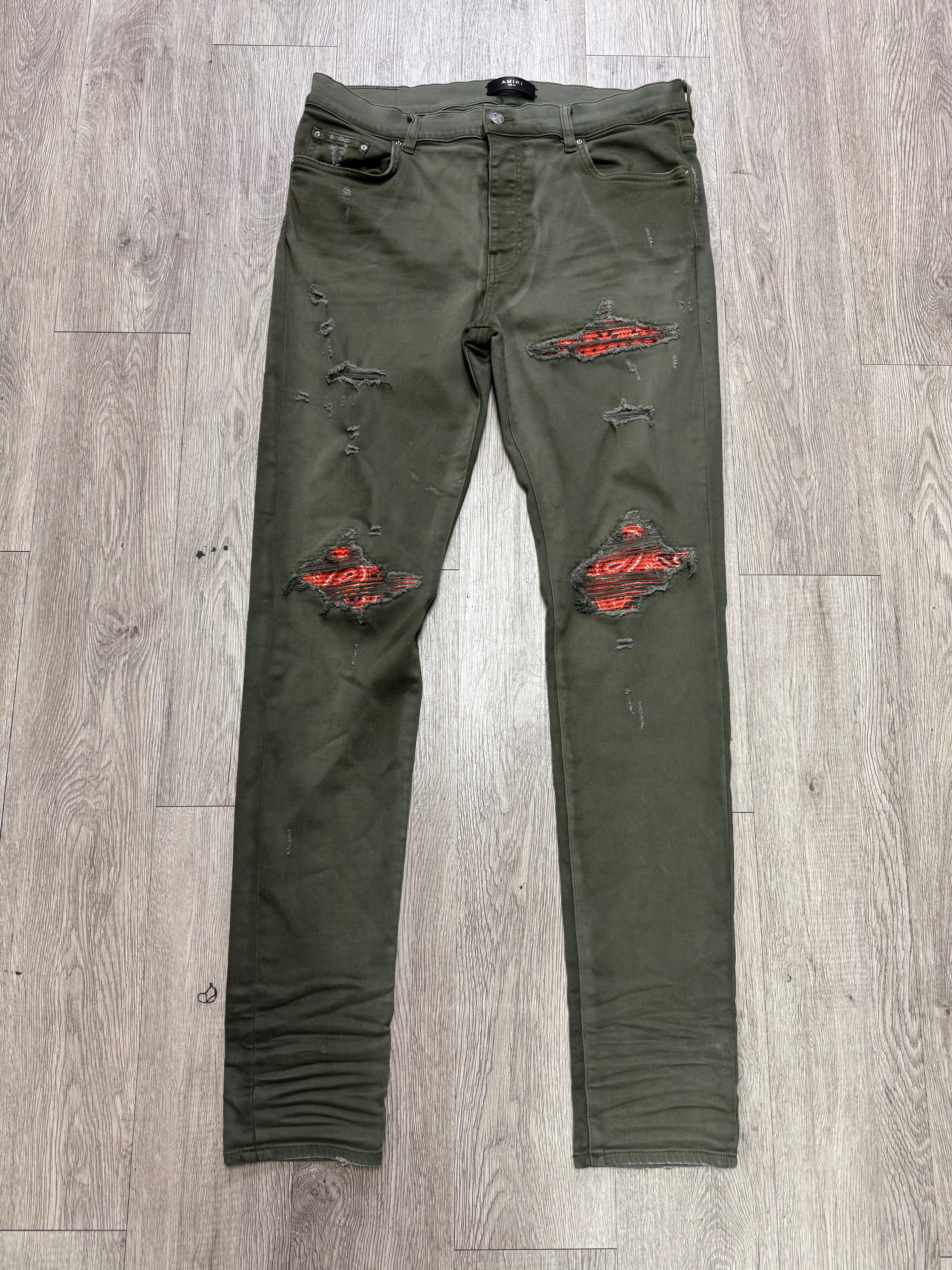 Amiri Olive Orange Patch Jeans