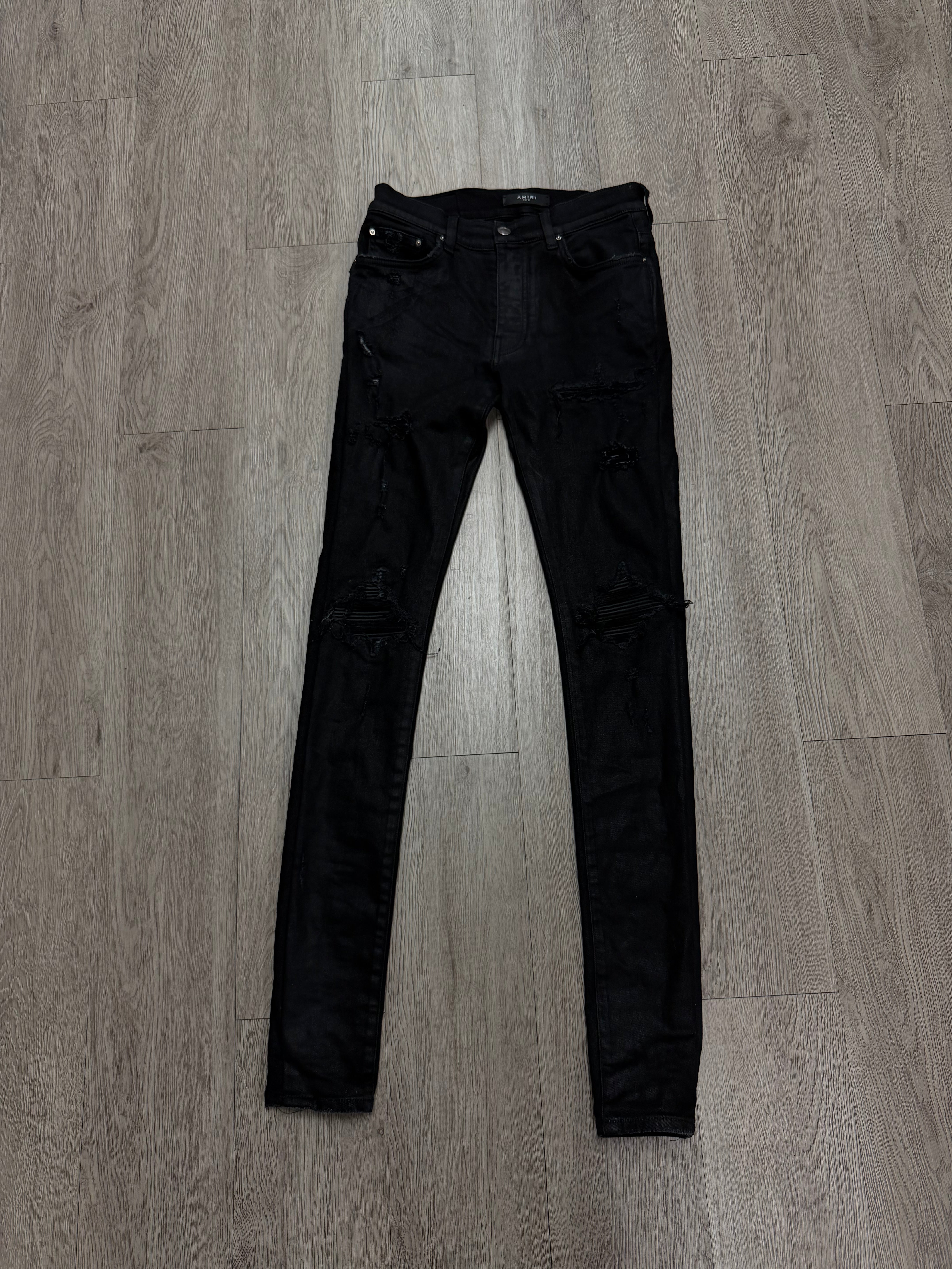 Amiri MX1 Black Wax Patch Jeans