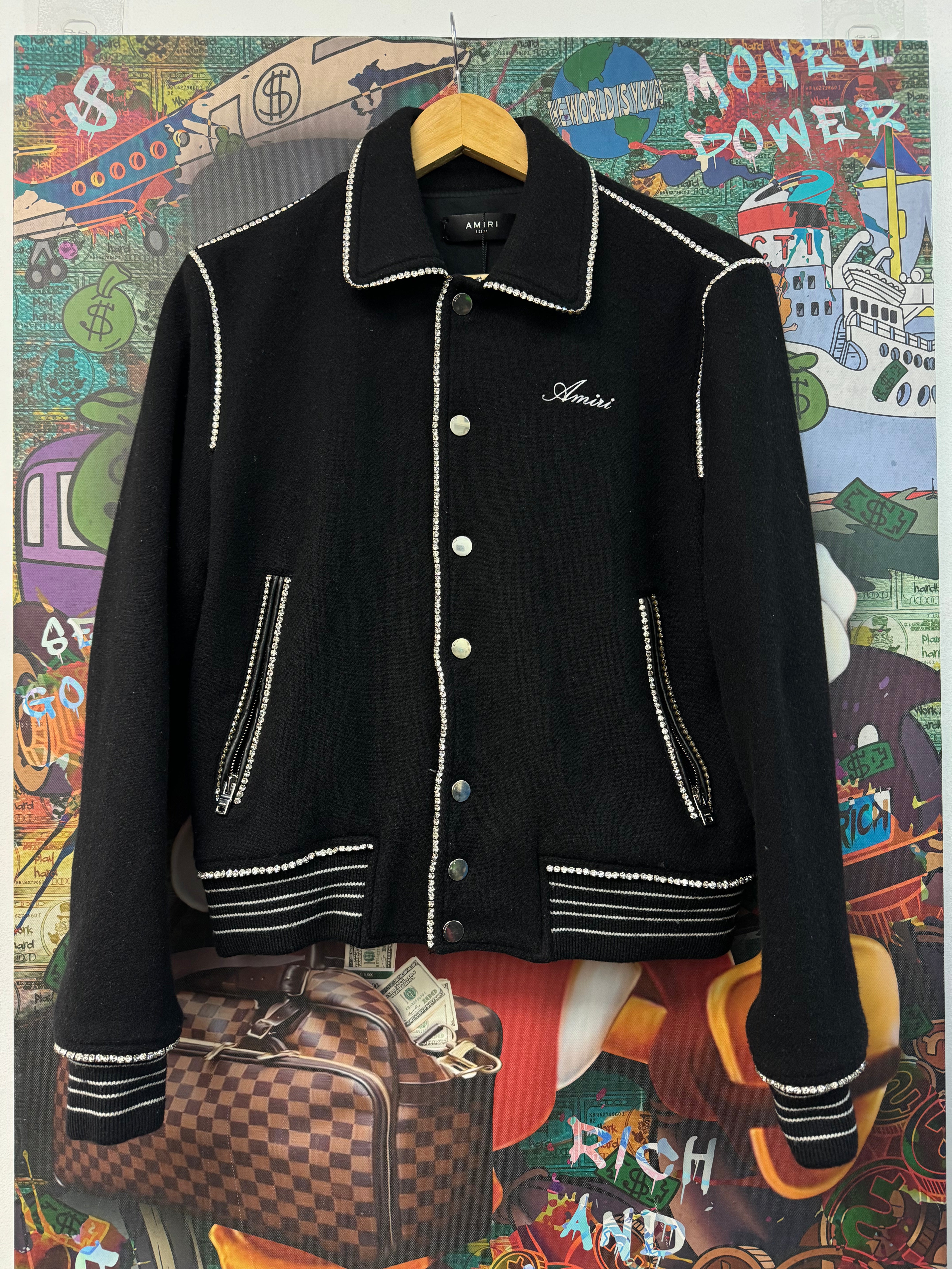 Amiri Black Rhinestone Cherub (44) Varsity Jacket