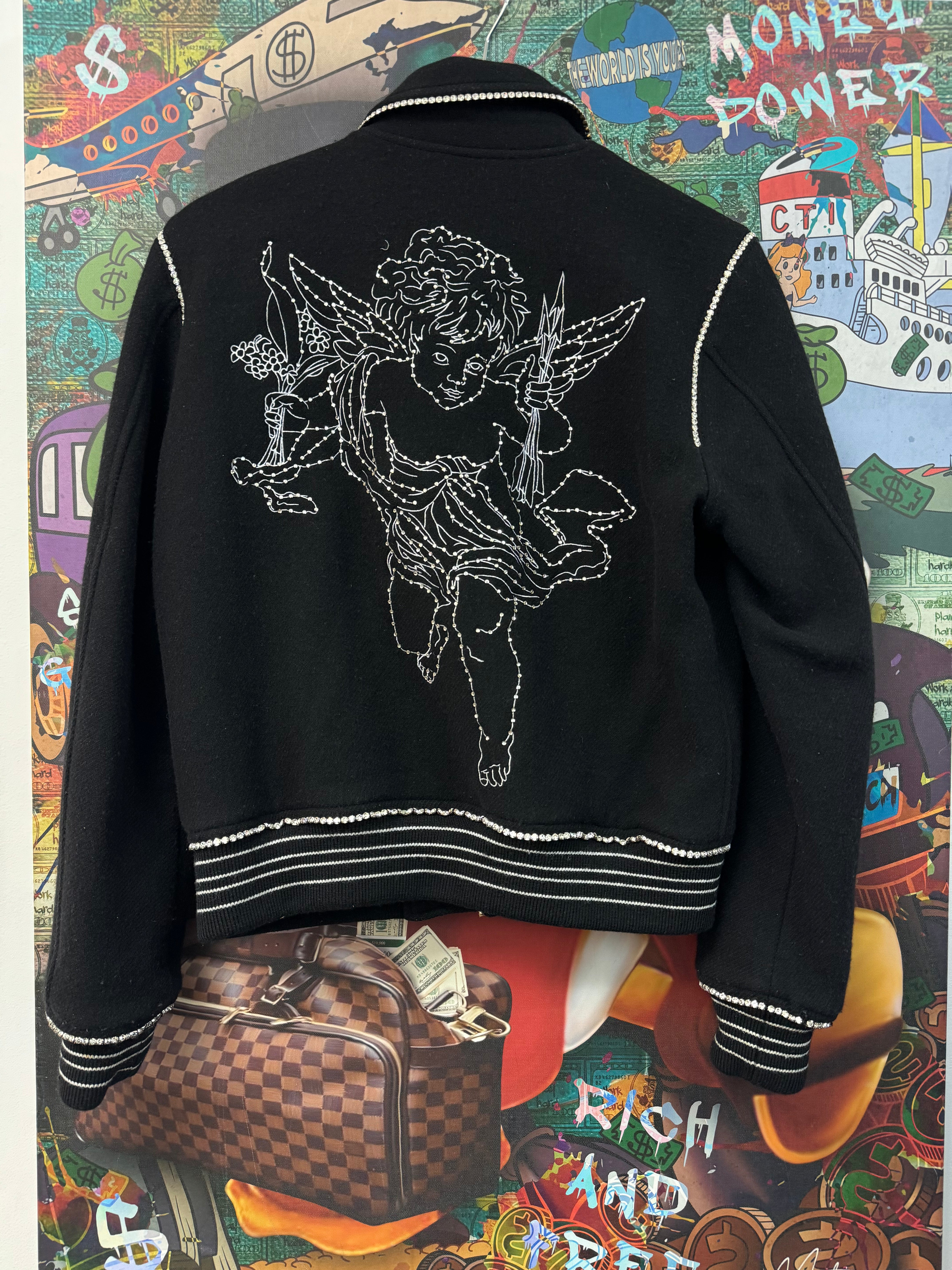 Amiri Black Rhinestone Cherub (44) Varsity Jacket