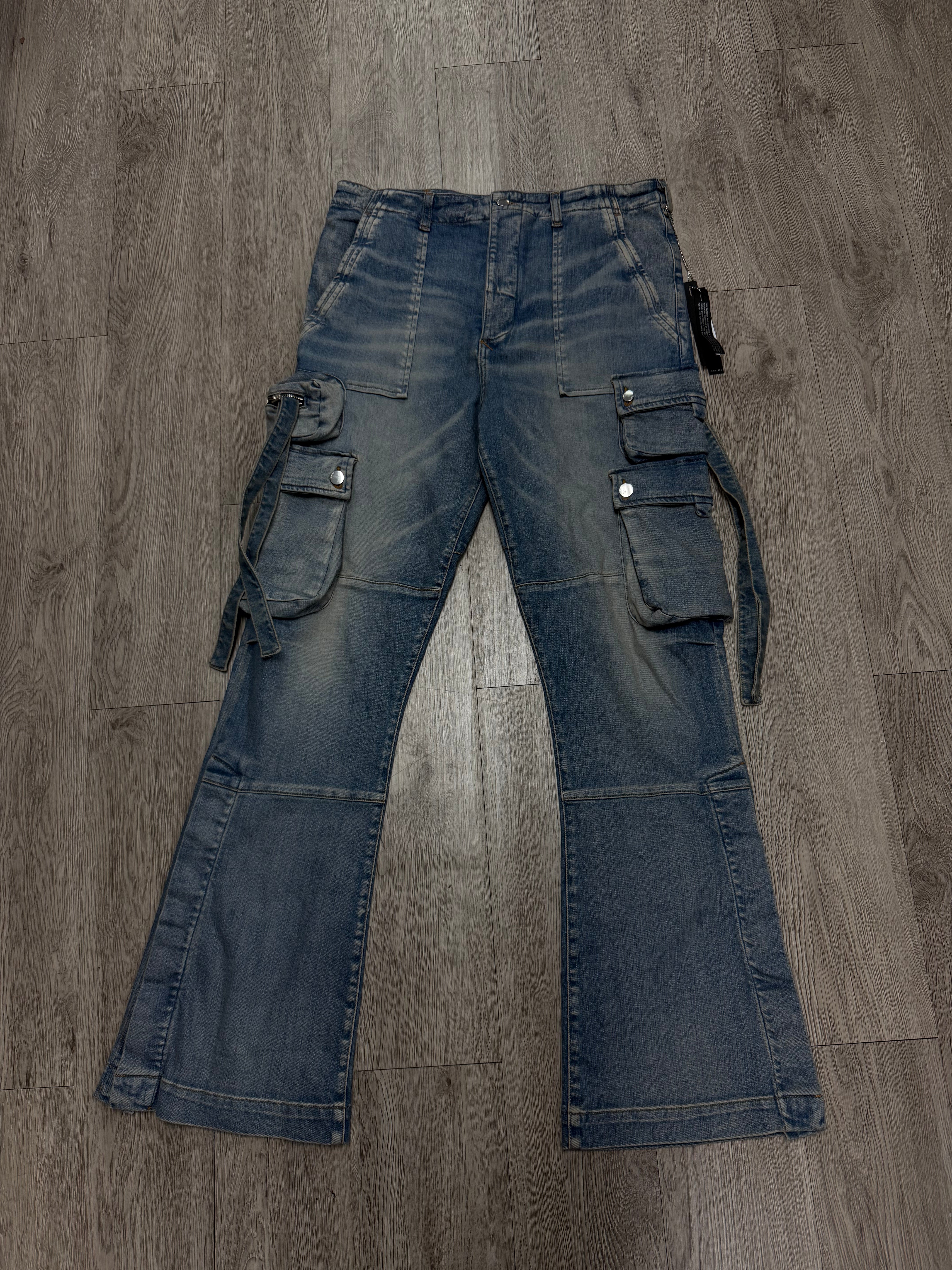 Amiri Light Wash Flared Cargo Pants