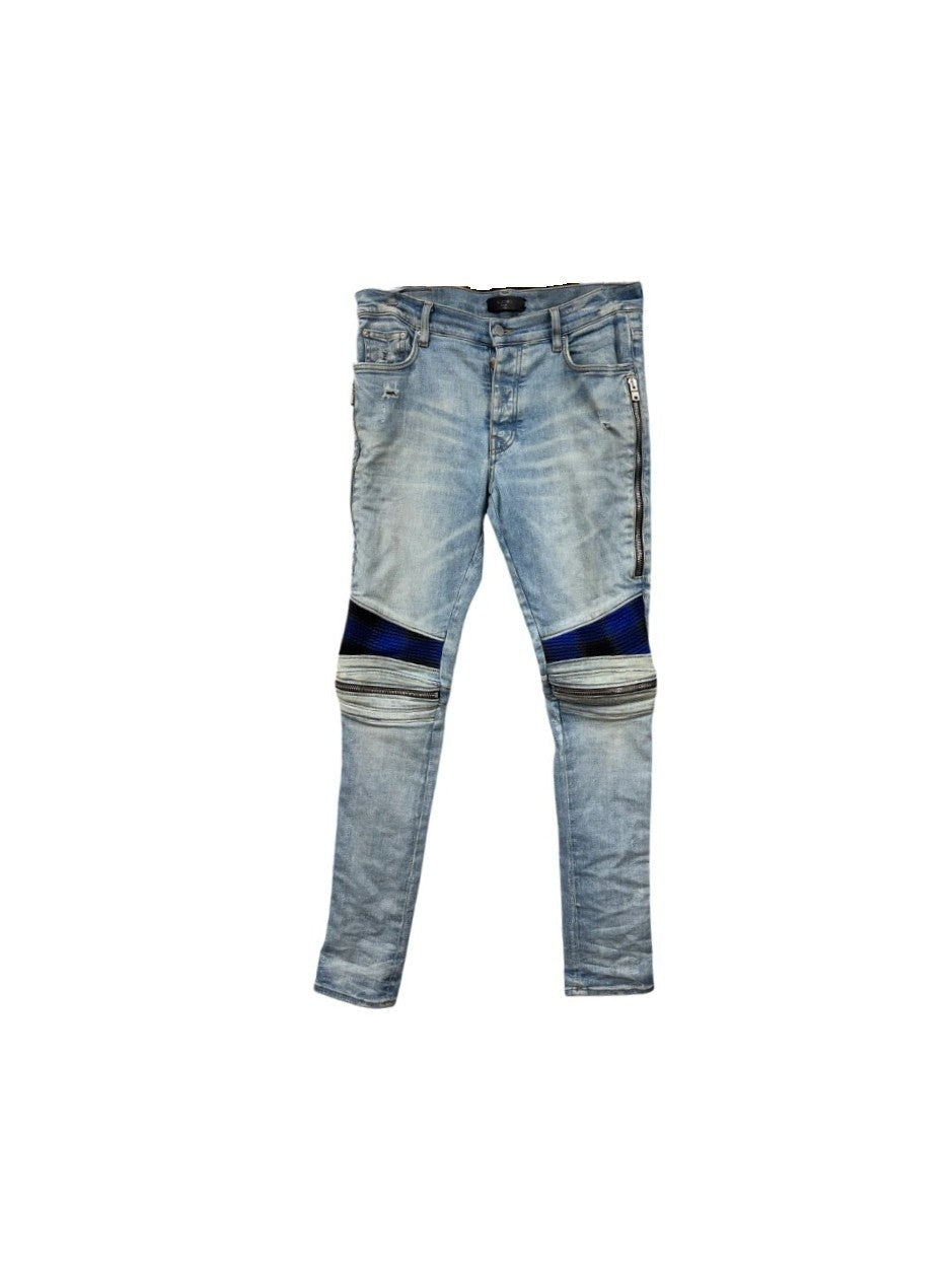 Amiri Plaid Patch Light Wash, Blue & Black Jeans